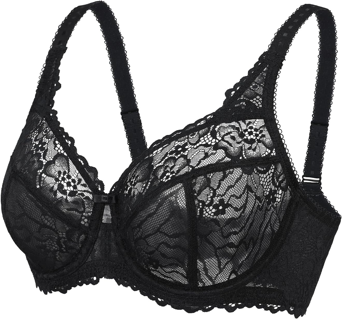 image:imageDELIMIRA Womens Plus Size Minimizer Bras Full Coverage Lace Unlined Underwire Bra BK CupsBlack