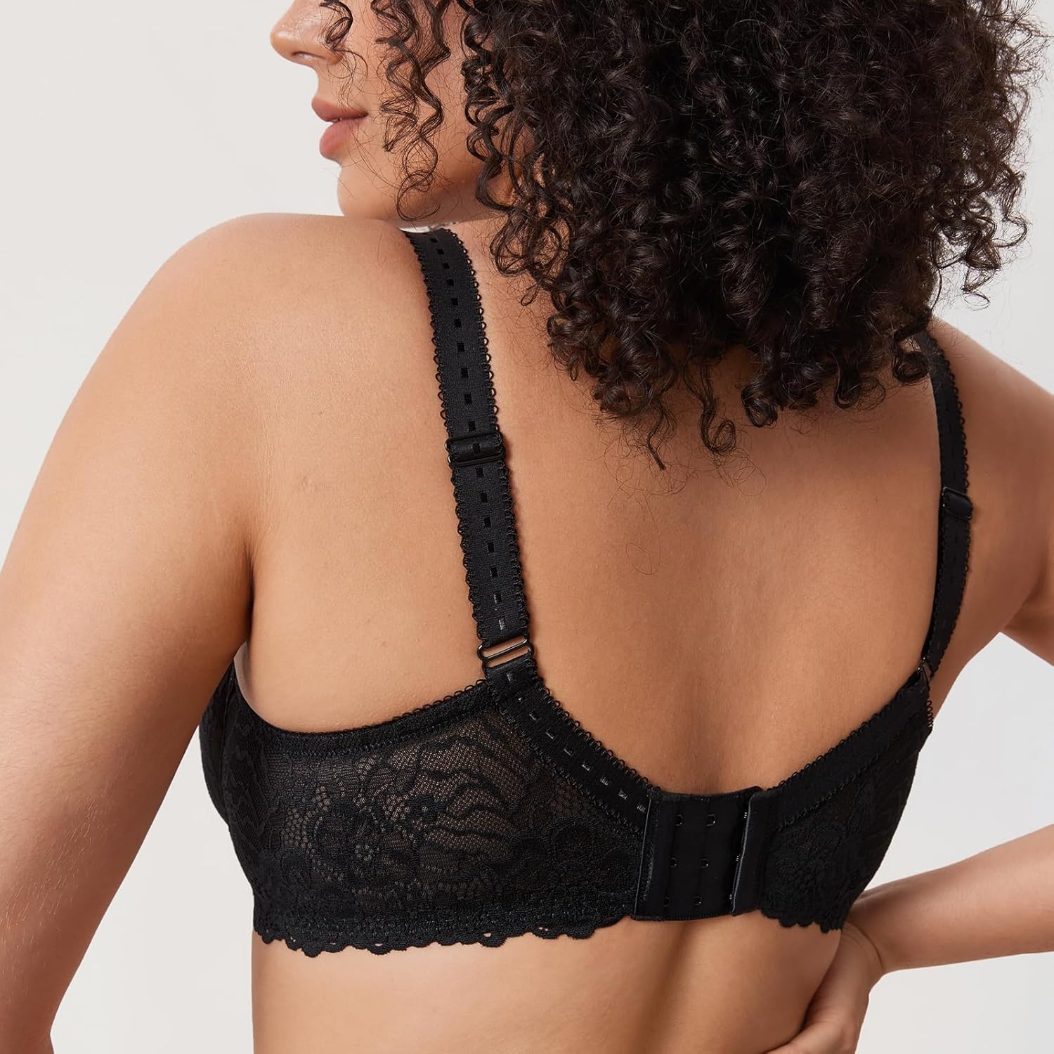 image:imageDELIMIRA Womens Plus Size Minimizer Bras Full Coverage Lace Unlined Underwire Bra BK CupsBlack