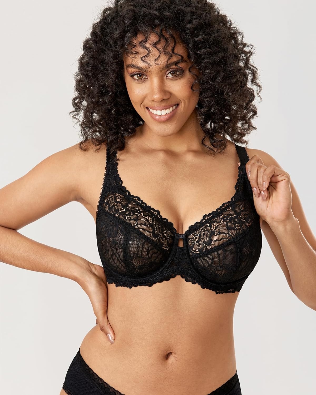 image:imageDELIMIRA Womens Plus Size Minimizer Bras Full Coverage Lace Unlined Underwire Bra BK CupsBlack