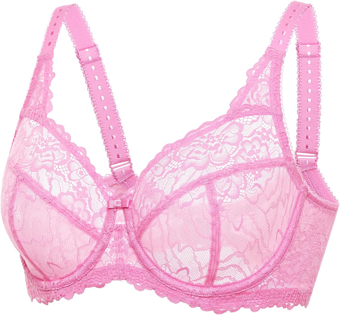 image:imageDELIMIRA Womens Plus Size Minimizer Bras Full Coverage Lace Unlined Underwire Bra BK CupsCandy Pink