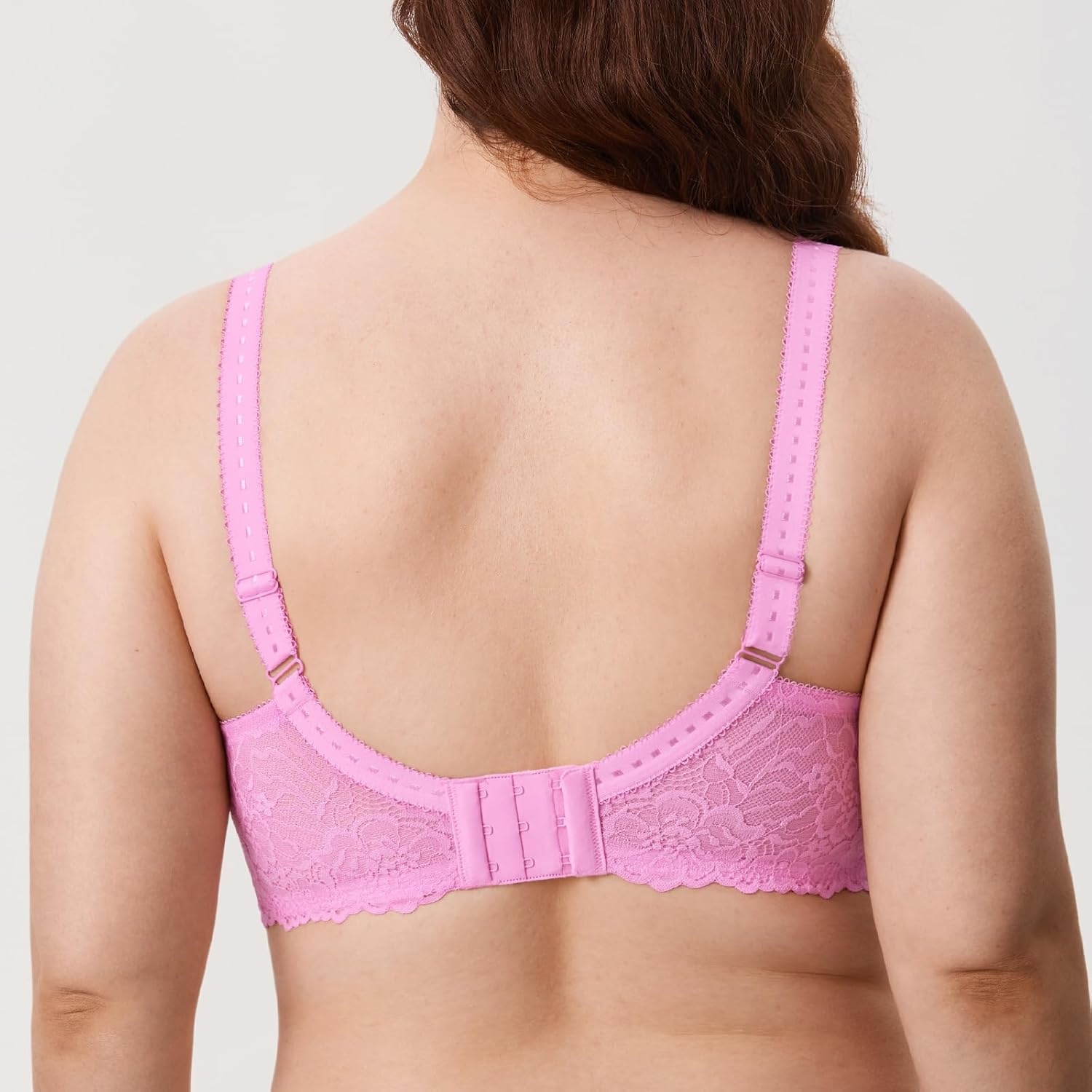 image:imageDELIMIRA Womens Plus Size Minimizer Bras Full Coverage Lace Unlined Underwire Bra BK CupsCandy Pink