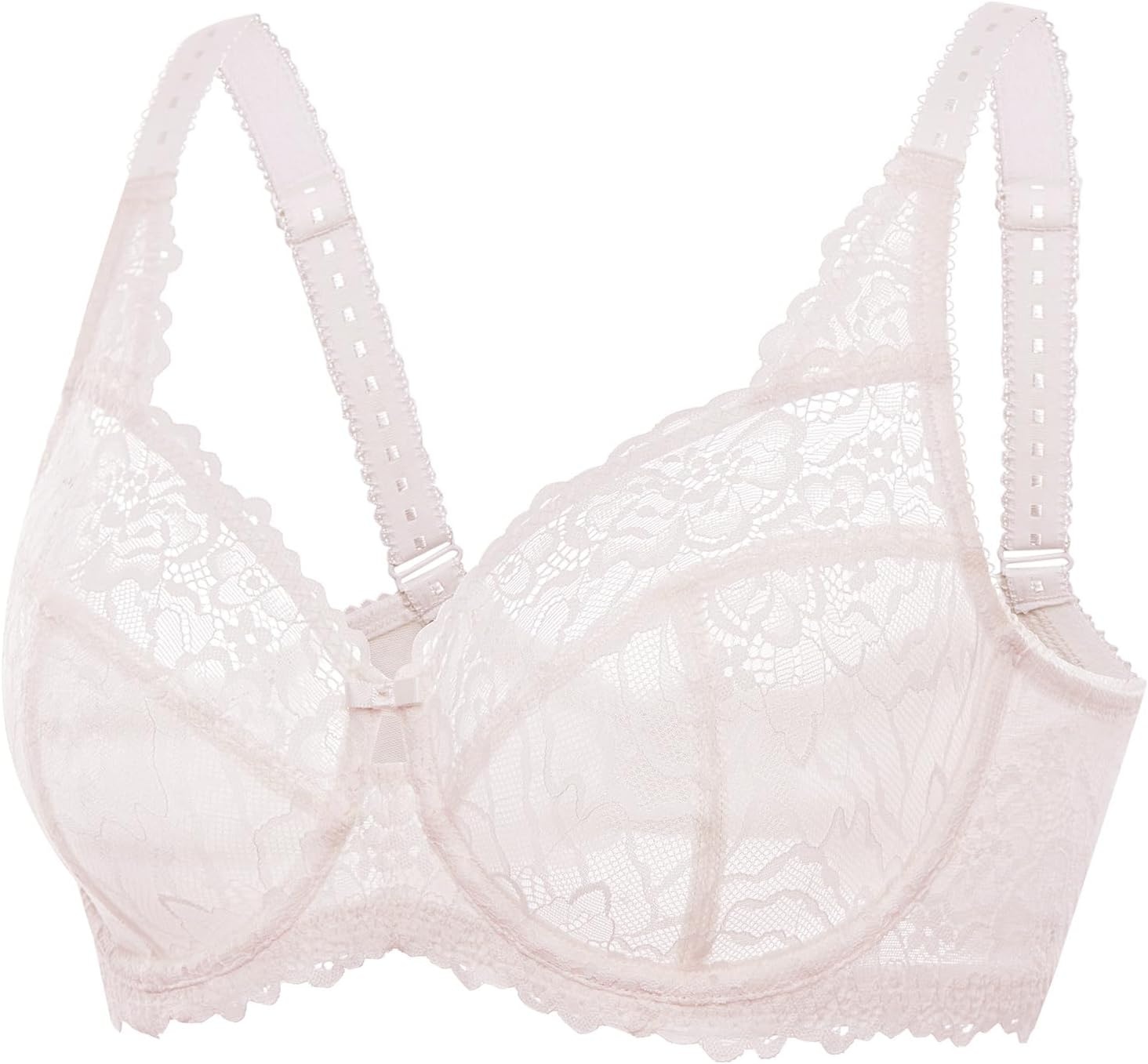 image:imageDELIMIRA Womens Plus Size Minimizer Bras Full Coverage Lace Unlined Underwire Bra BK CupsCoconut White