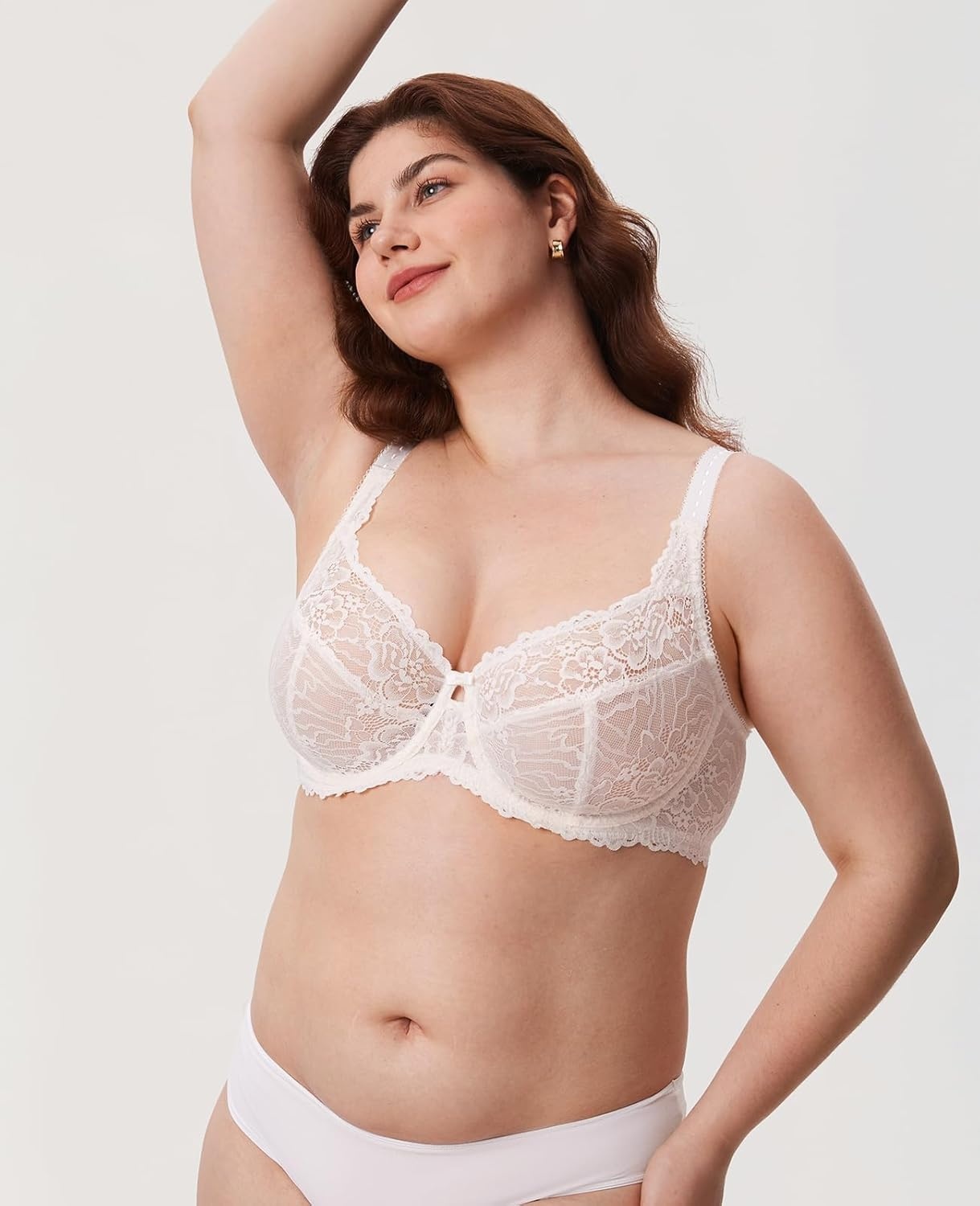 image:imageDELIMIRA Womens Plus Size Minimizer Bras Full Coverage Lace Unlined Underwire Bra BK CupsCoconut White
