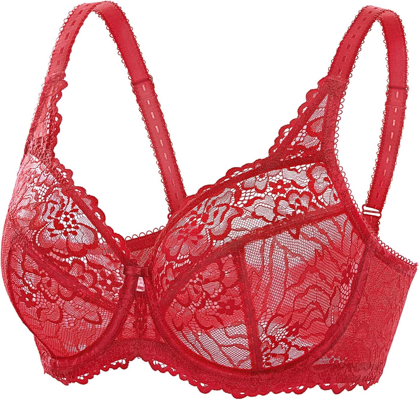 image:imageDELIMIRA Womens Plus Size Minimizer Bras Full Coverage Lace Unlined Underwire Bra BK CupsDark Red