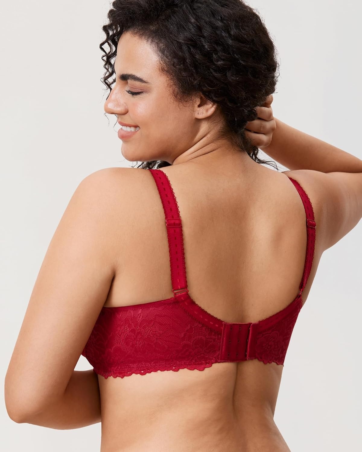 image:imageDELIMIRA Womens Plus Size Minimizer Bras Full Coverage Lace Unlined Underwire Bra BK CupsDark Red