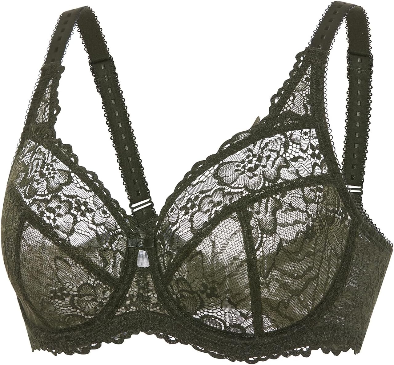 image:imageDELIMIRA Womens Plus Size Minimizer Bras Full Coverage Lace Unlined Underwire Bra BK CupsOlive Green