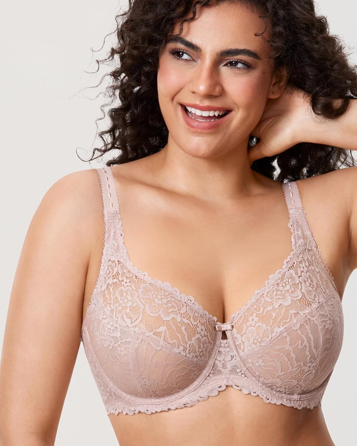 image:imageDELIMIRA Womens Plus Size Minimizer Bras Full Coverage Lace Unlined Underwire Bra BK CupsRose Smoked