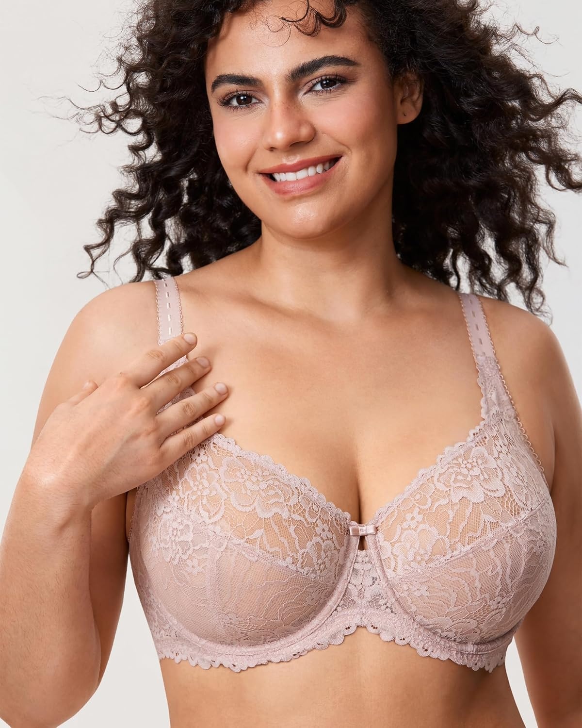 image:imageDELIMIRA Womens Plus Size Minimizer Bras Full Coverage Lace Unlined Underwire Bra BK CupsRose Smoked