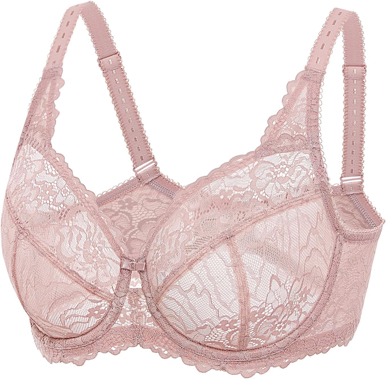 image:imageDELIMIRA Womens Plus Size Minimizer Bras Full Coverage Lace Unlined Underwire Bra BK CupsRose Smoked