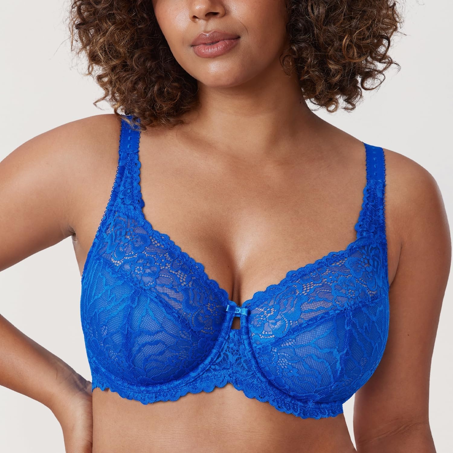 image:imageDELIMIRA Womens Plus Size Minimizer Bras Full Coverage Lace Unlined Underwire Bra BK CupsSparkle Blue