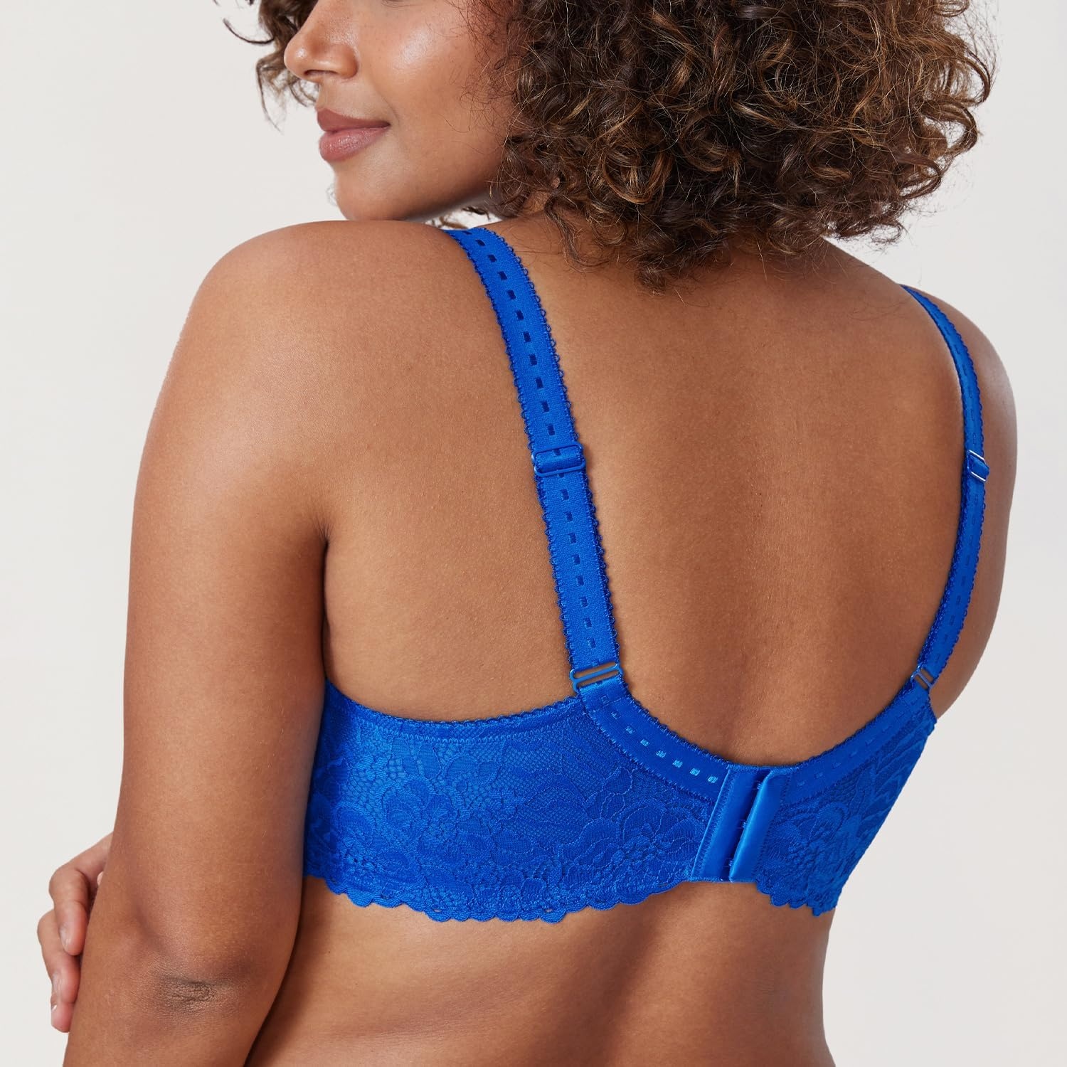 image:imageDELIMIRA Womens Plus Size Minimizer Bras Full Coverage Lace Unlined Underwire Bra BK CupsSparkle Blue