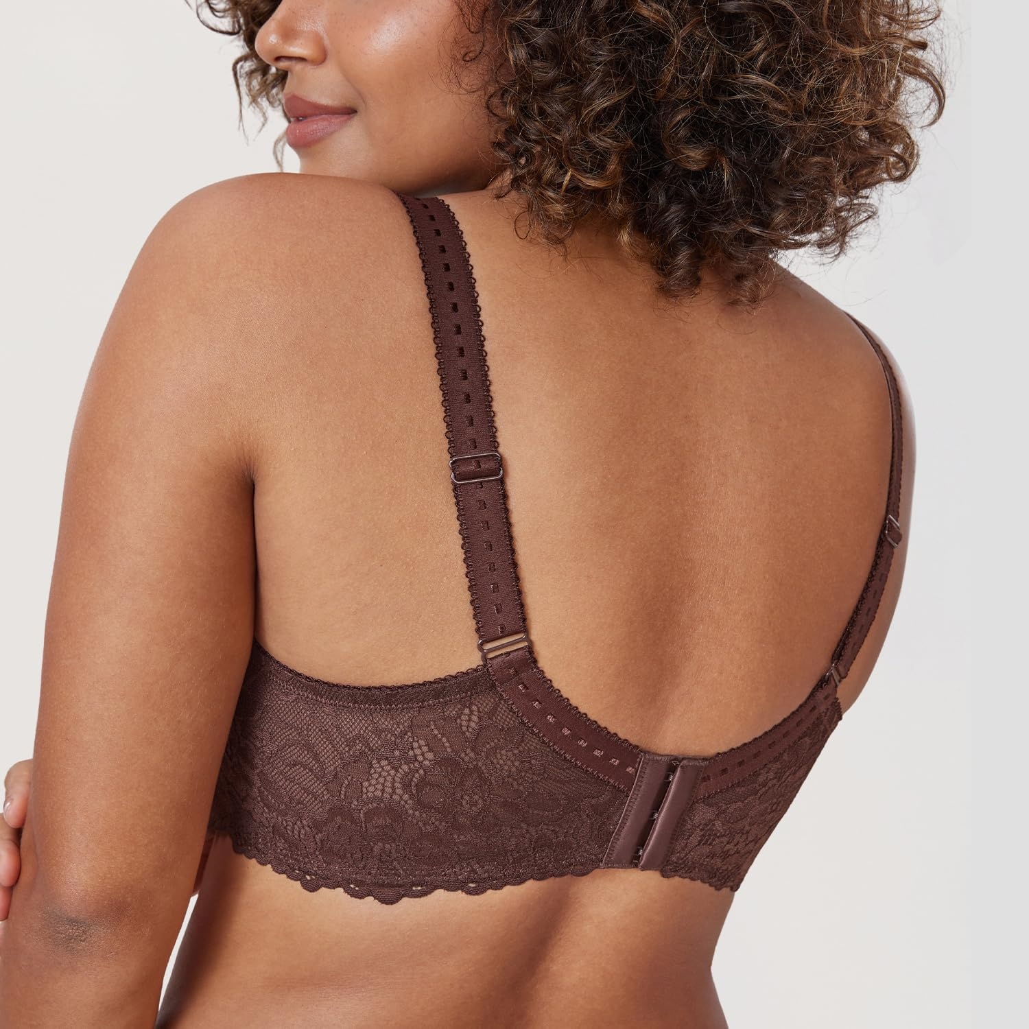 image:imageDELIMIRA Womens Plus Size Minimizer Bras Full Coverage Lace Unlined Underwire Bra BK CupsTaupe