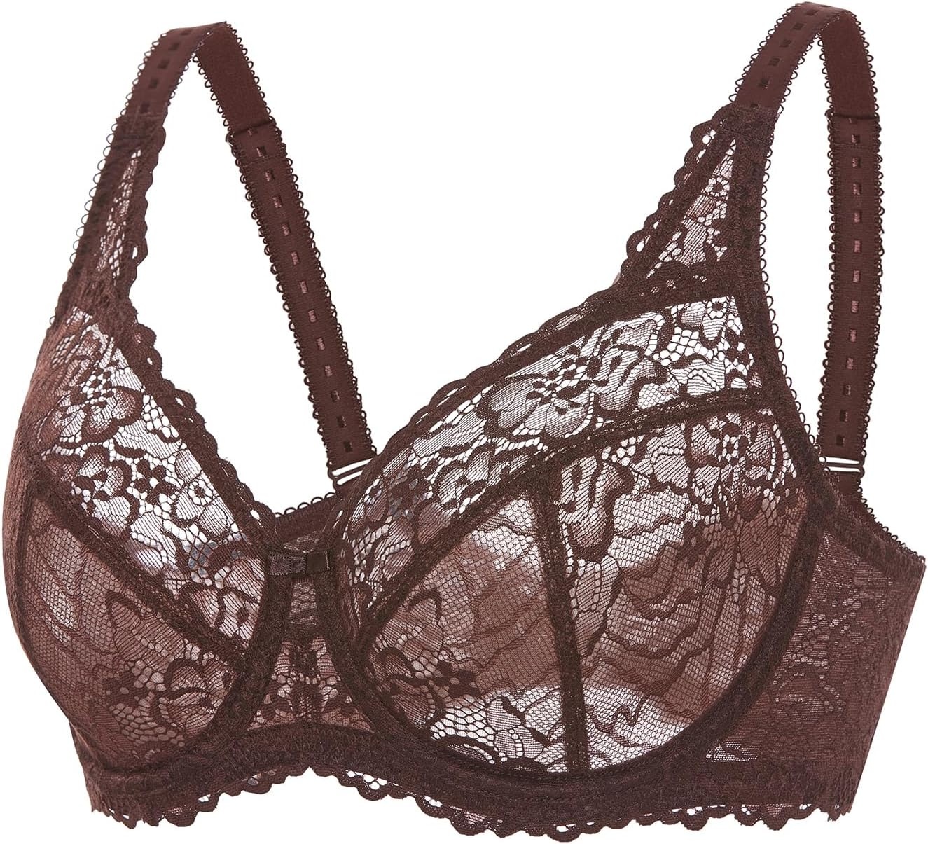 image:imageDELIMIRA Womens Plus Size Minimizer Bras Full Coverage Lace Unlined Underwire Bra BK CupsTaupe