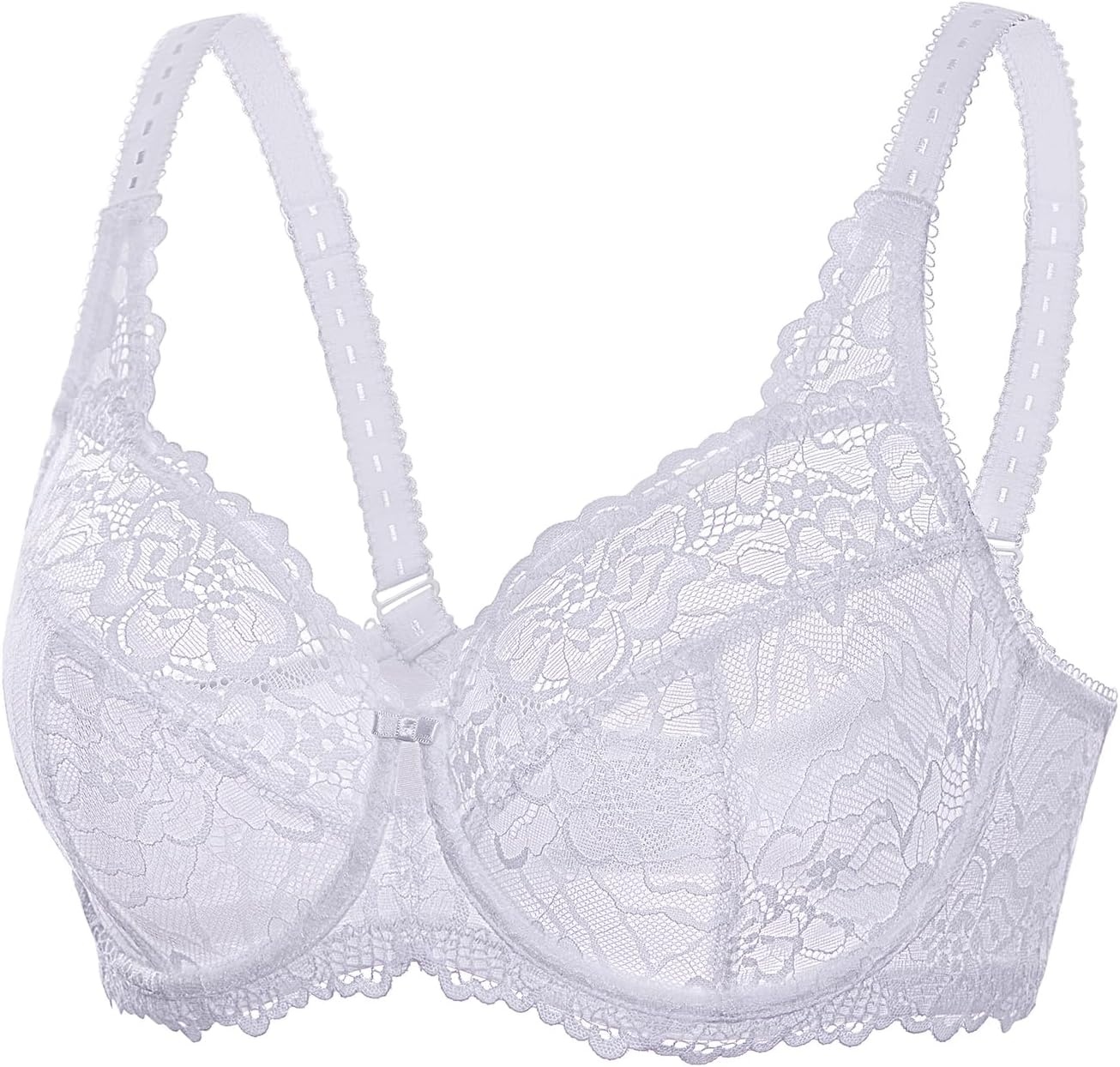 image:imageDELIMIRA Womens Plus Size Minimizer Bras Full Coverage Lace Unlined Underwire Bra BK CupsWhite