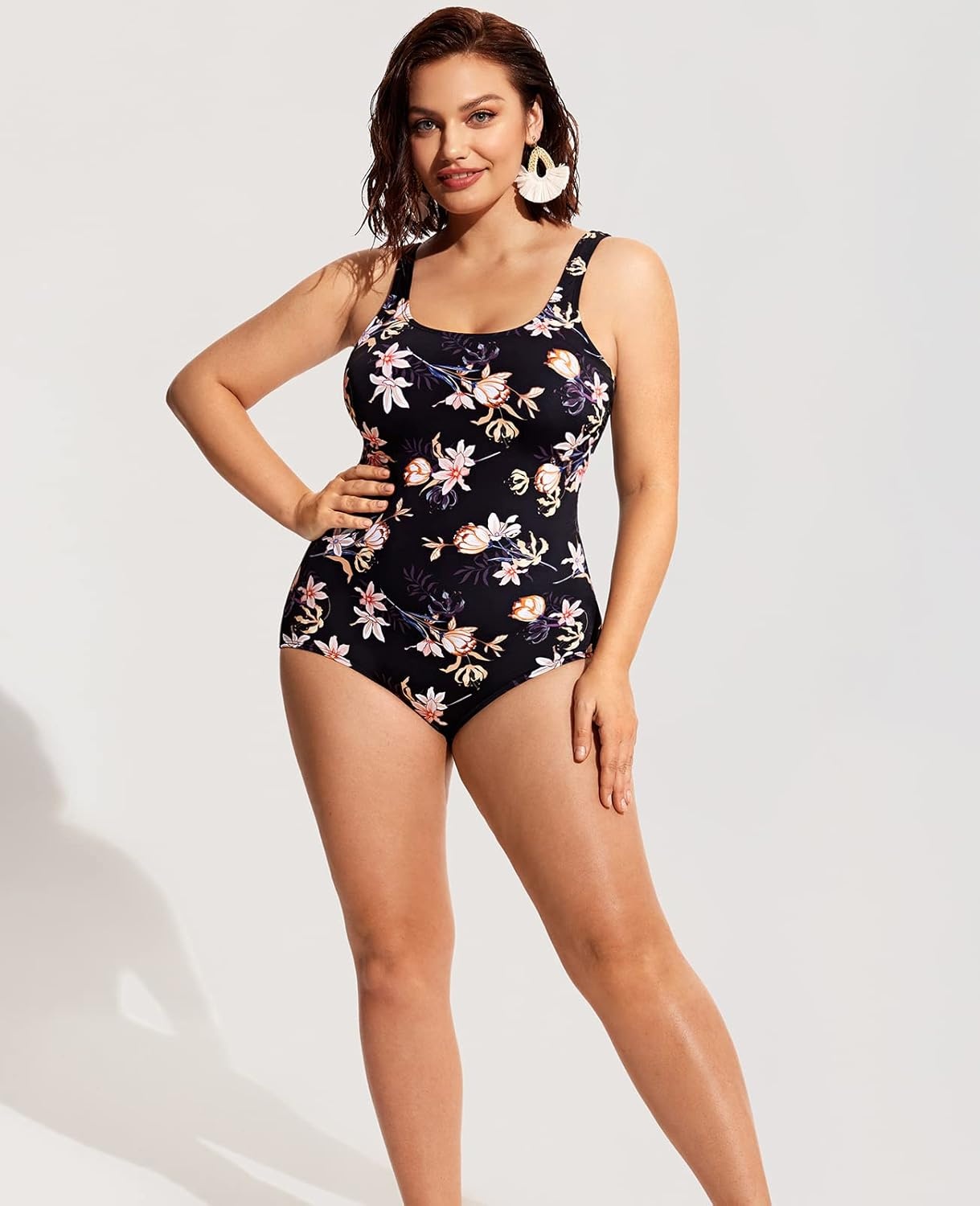 image:imageDELIMIRA Womens Plus Size Swimsuit One Piece Bathing Suit Backless Basic Modest SwimwearFlowers in Full Bloom