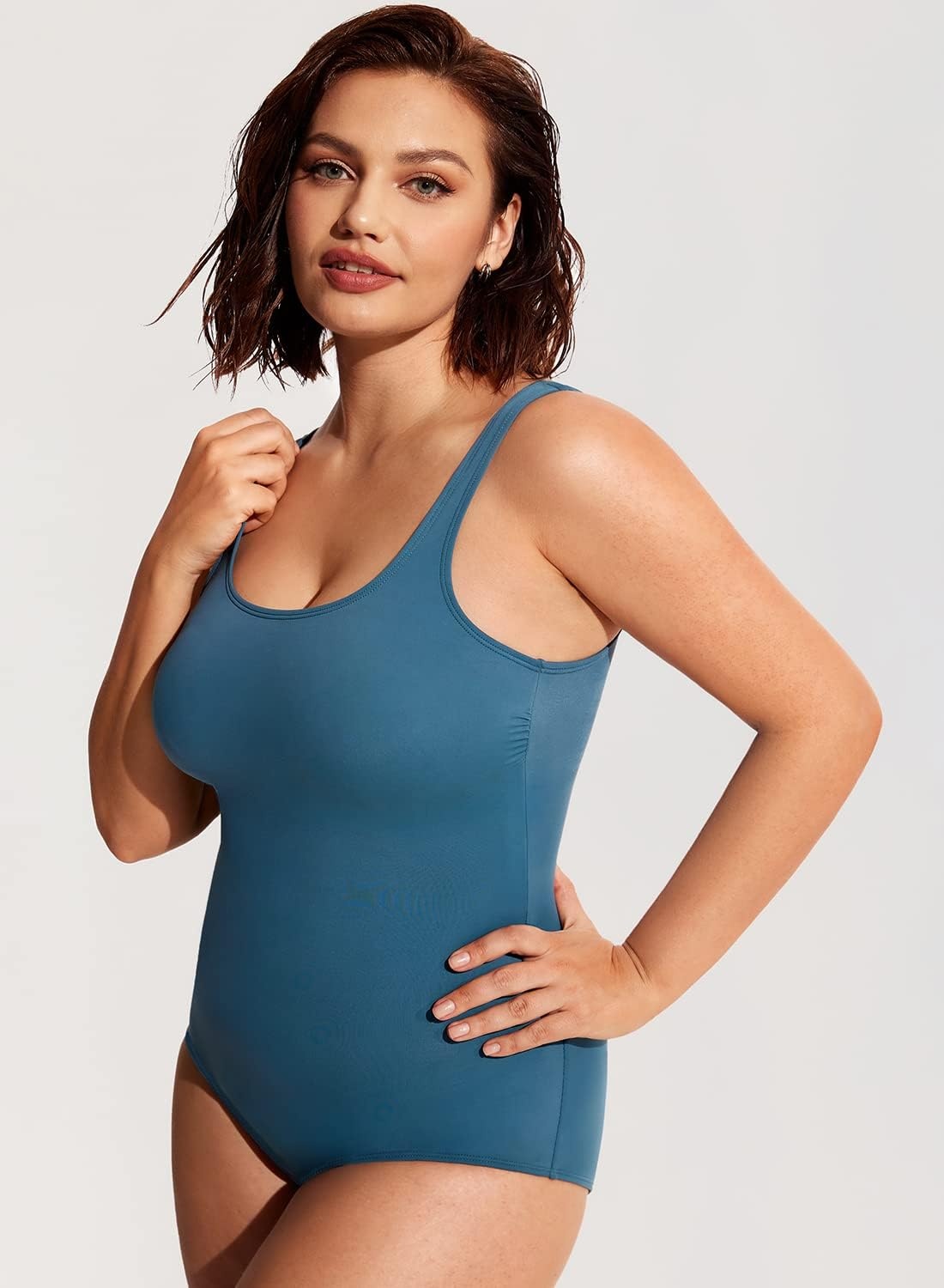 image:imageDELIMIRA Womens Plus Size Swimsuit One Piece Bathing Suit Backless Basic Modest SwimwearPetrol Blue