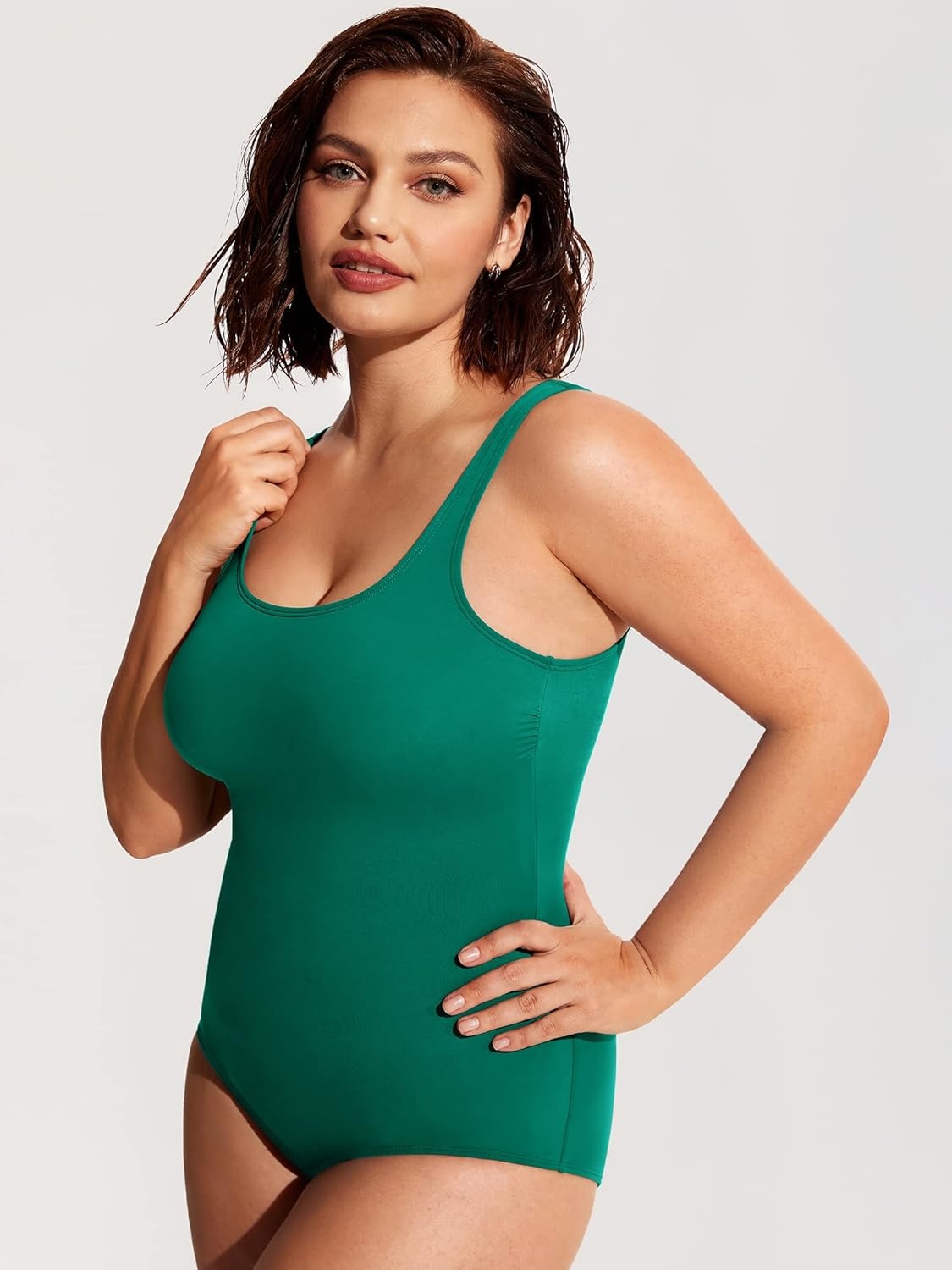 image:imageDELIMIRA Womens Plus Size Swimsuit One Piece Bathing Suit Backless Basic Modest SwimwearVerdant Green