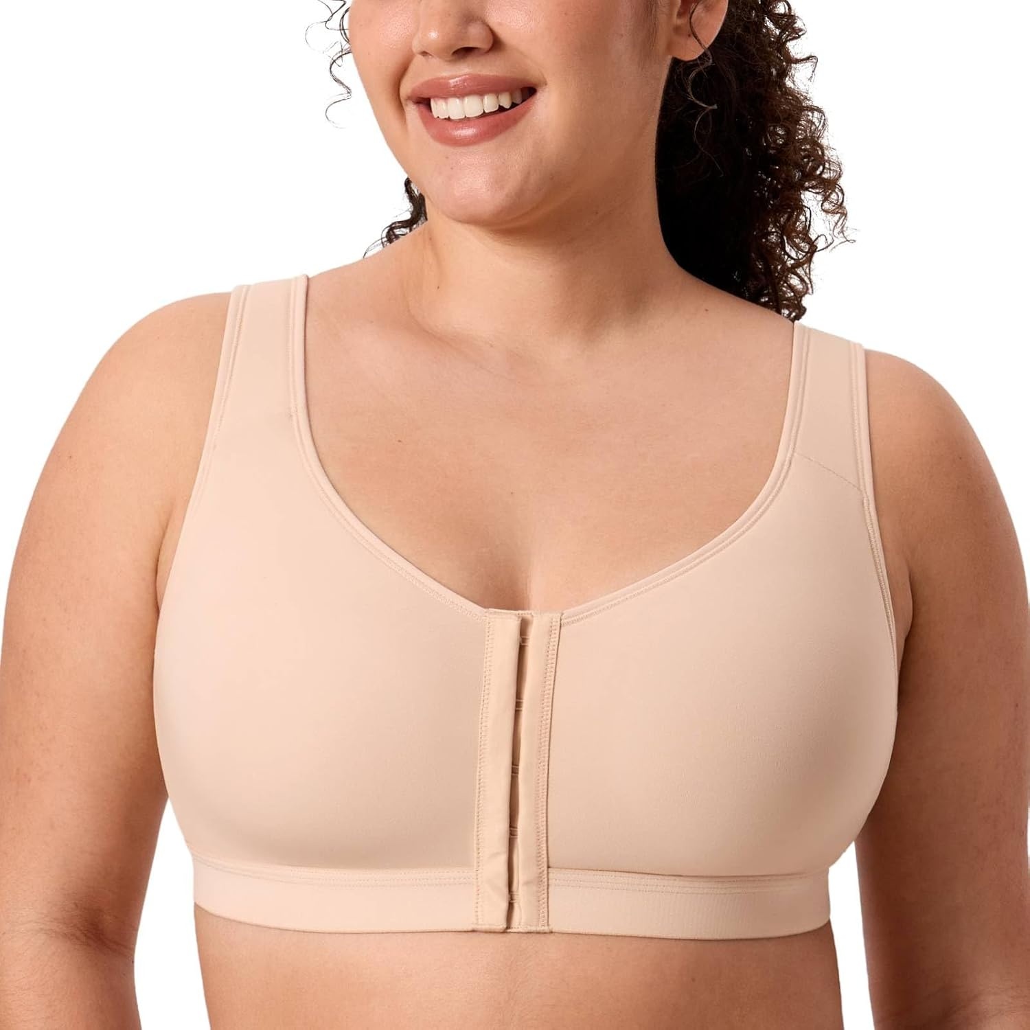 image:imageDELIMIRA Womens Posture Bra Front Closure Lightly Padded Plus Size Wireless Full Coverage No Underwire BrasBeige