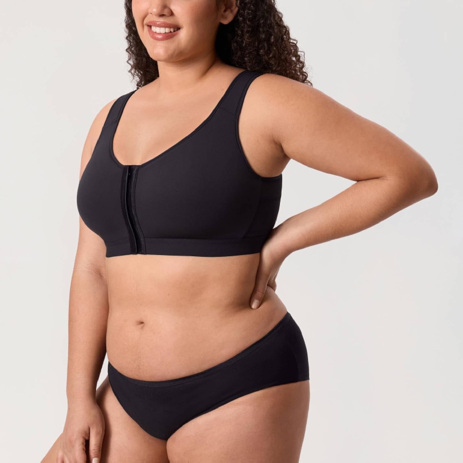 image:imageDELIMIRA Womens Posture Bra Front Closure Lightly Padded Plus Size Wireless Full Coverage No Underwire BrasBlack