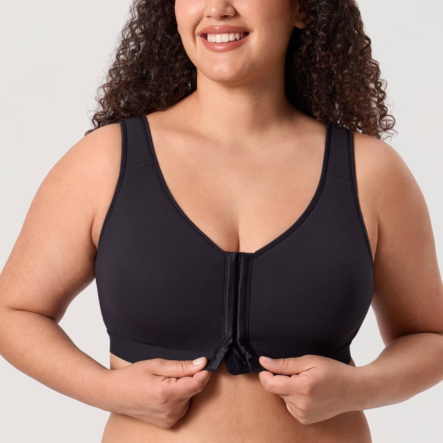 image:imageDELIMIRA Womens Posture Bra Front Closure Lightly Padded Plus Size Wireless Full Coverage No Underwire BrasBlack