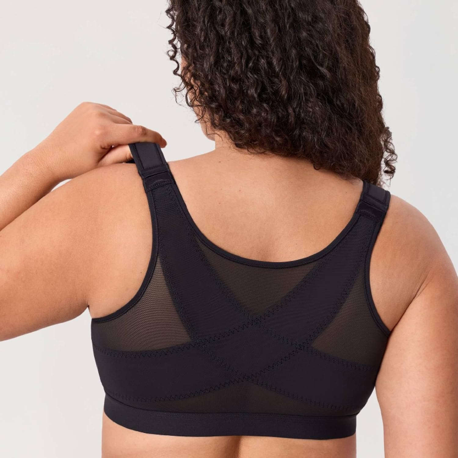 image:imageDELIMIRA Womens Posture Bra Front Closure Lightly Padded Plus Size Wireless Full Coverage No Underwire BrasBlack