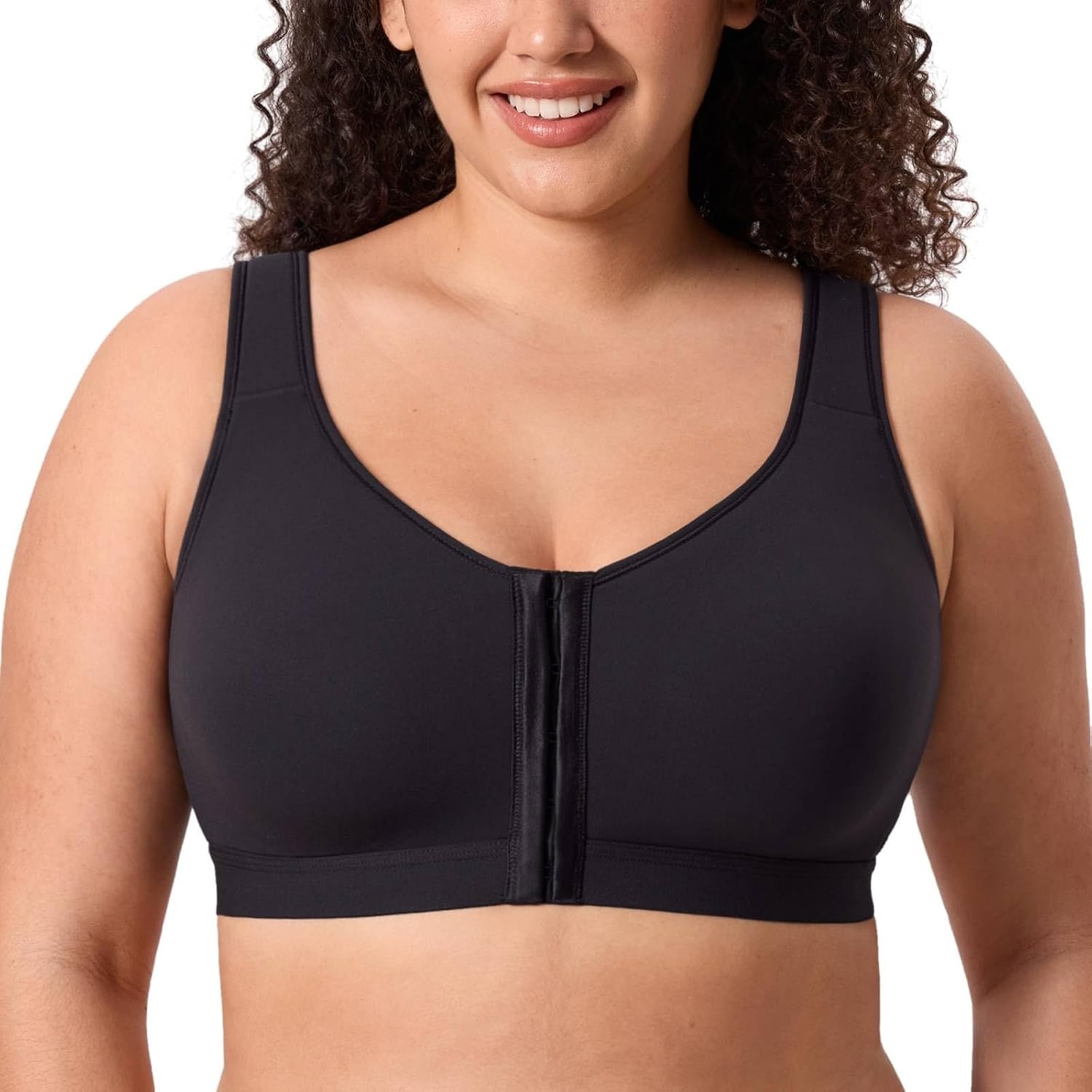 image:imageDELIMIRA Womens Posture Bra Front Closure Lightly Padded Plus Size Wireless Full Coverage No Underwire BrasBlack