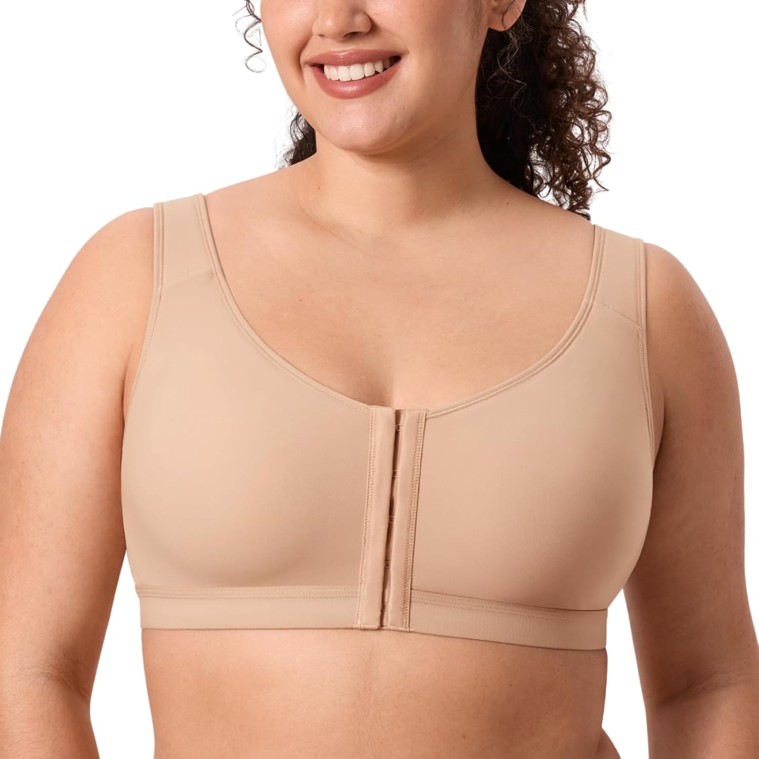 image:imageDELIMIRA Womens Posture Bra Front Closure Lightly Padded Plus Size Wireless Full Coverage No Underwire BrasNatural