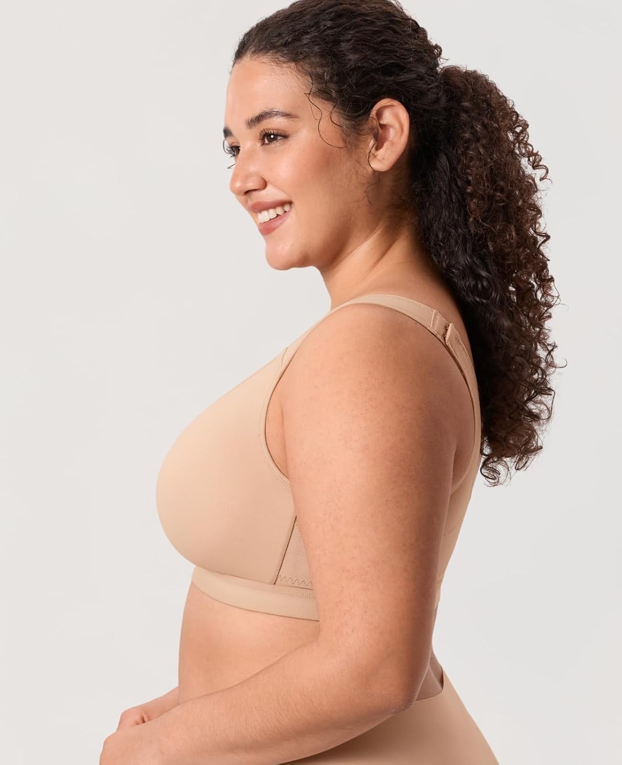 image:imageDELIMIRA Womens Posture Bra Front Closure Lightly Padded Plus Size Wireless Full Coverage No Underwire BrasNatural