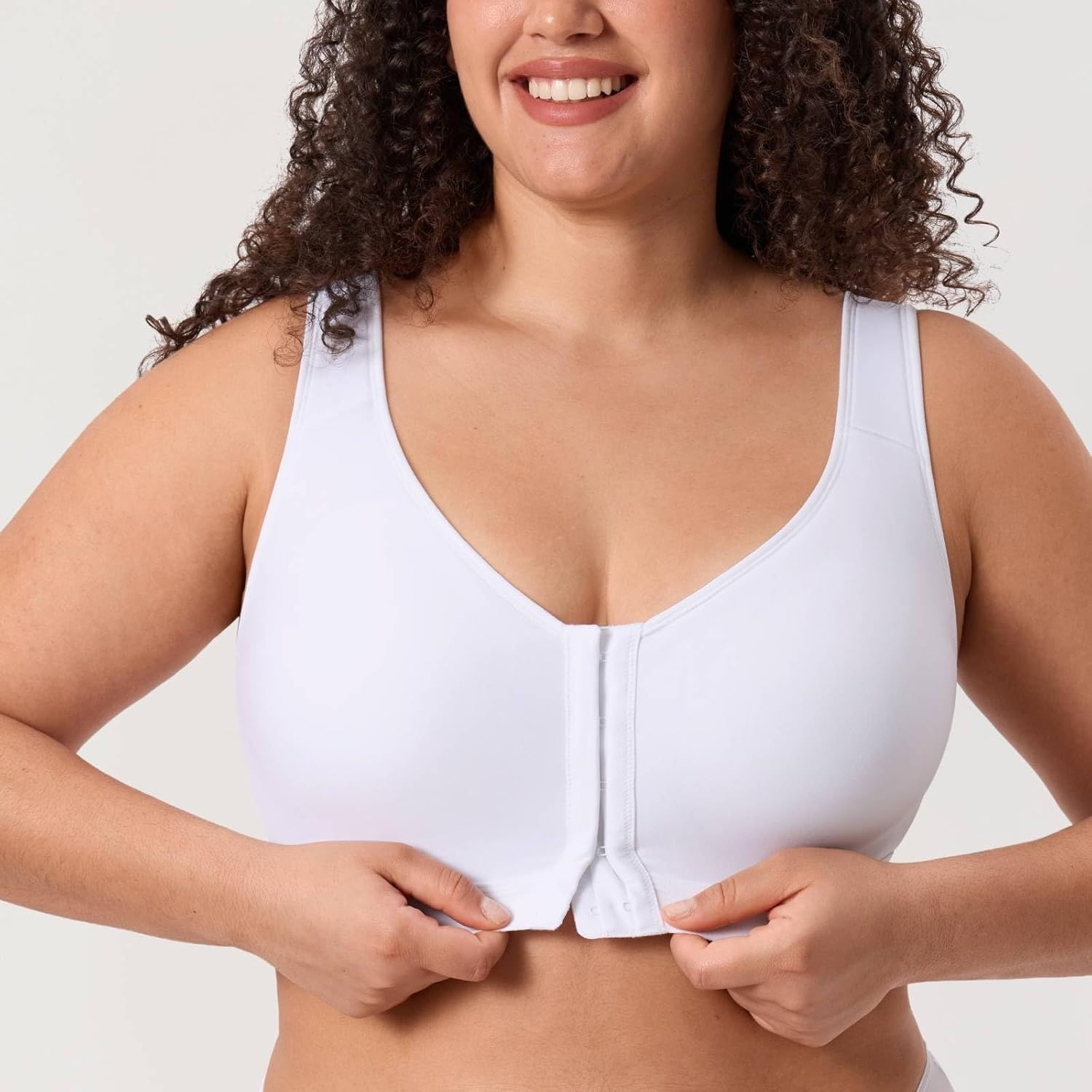 image:imageDELIMIRA Womens Posture Bra Front Closure Lightly Padded Plus Size Wireless Full Coverage No Underwire BrasWhite
