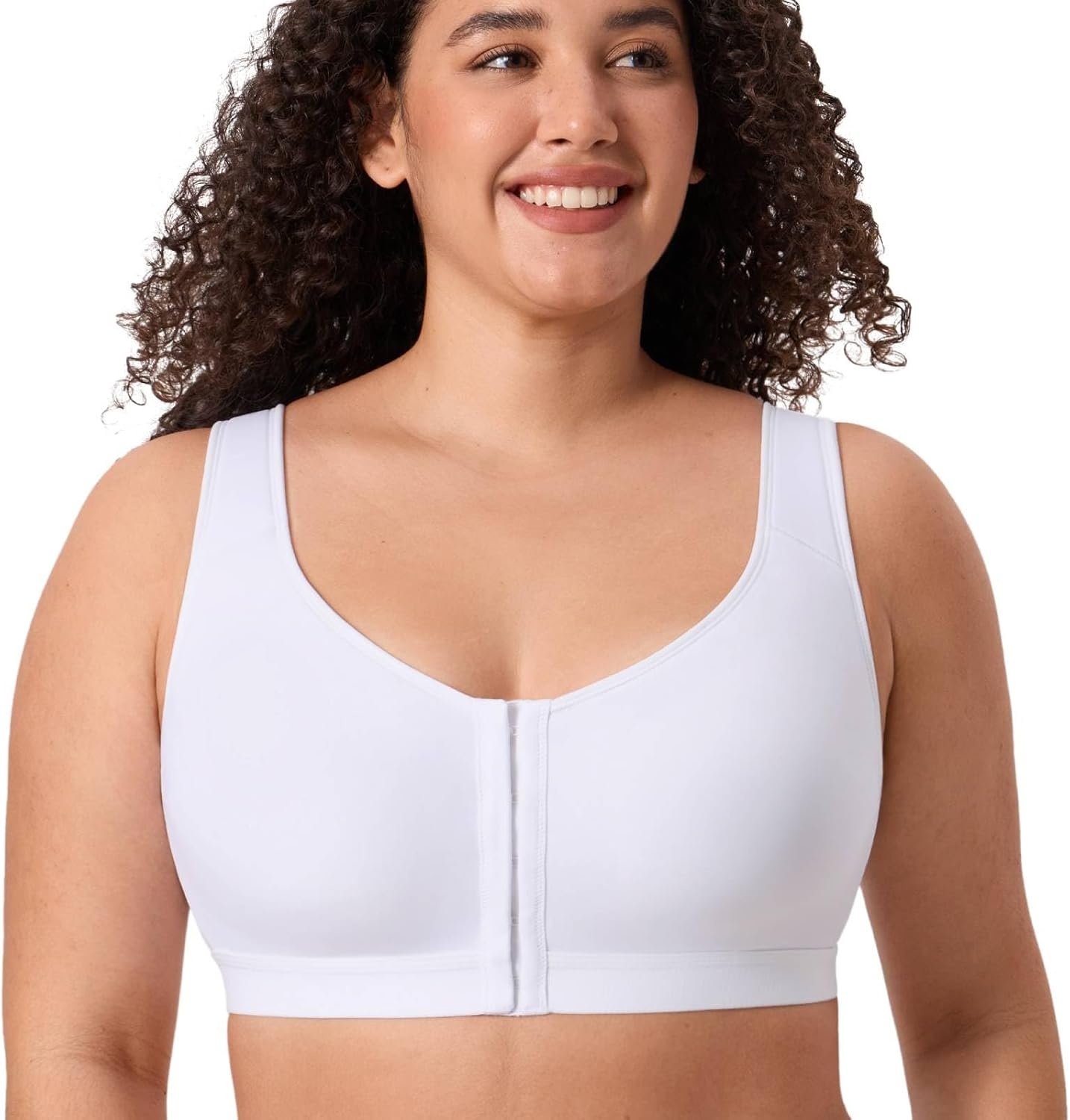 image:imageDELIMIRA Womens Posture Bra Front Closure Lightly Padded Plus Size Wireless Full Coverage No Underwire BrasWhite