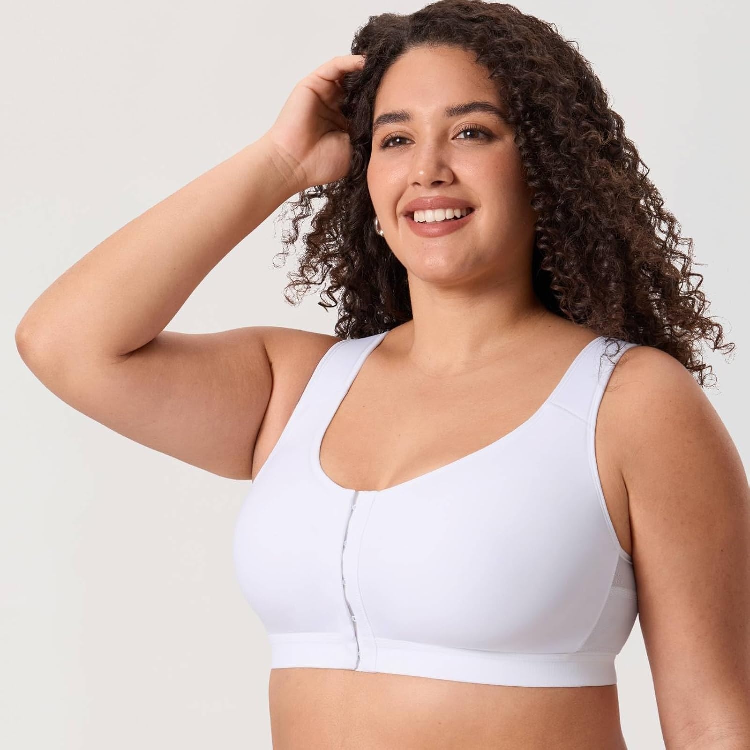 image:imageDELIMIRA Womens Posture Bra Front Closure Lightly Padded Plus Size Wireless Full Coverage No Underwire BrasWhite