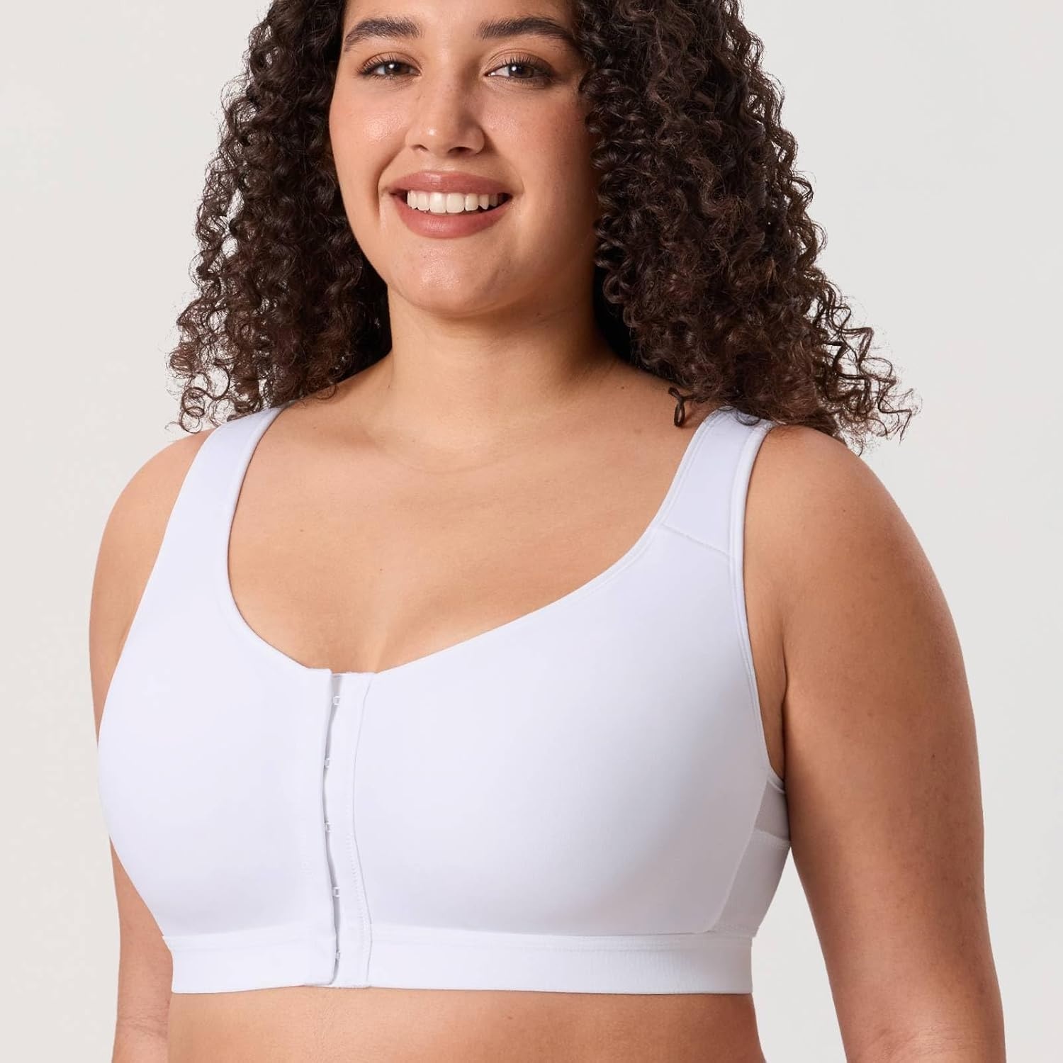 image:imageDELIMIRA Womens Posture Bra Front Closure Lightly Padded Plus Size Wireless Full Coverage No Underwire BrasWhite