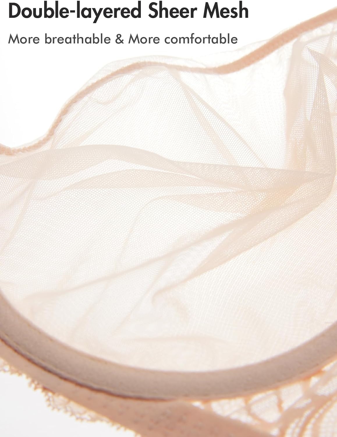 image:imageDELIMIRA Womens Sheer Mesh Bra See Through Plus Size Sexy Full Coverage Underwire Unlined BrasBeige