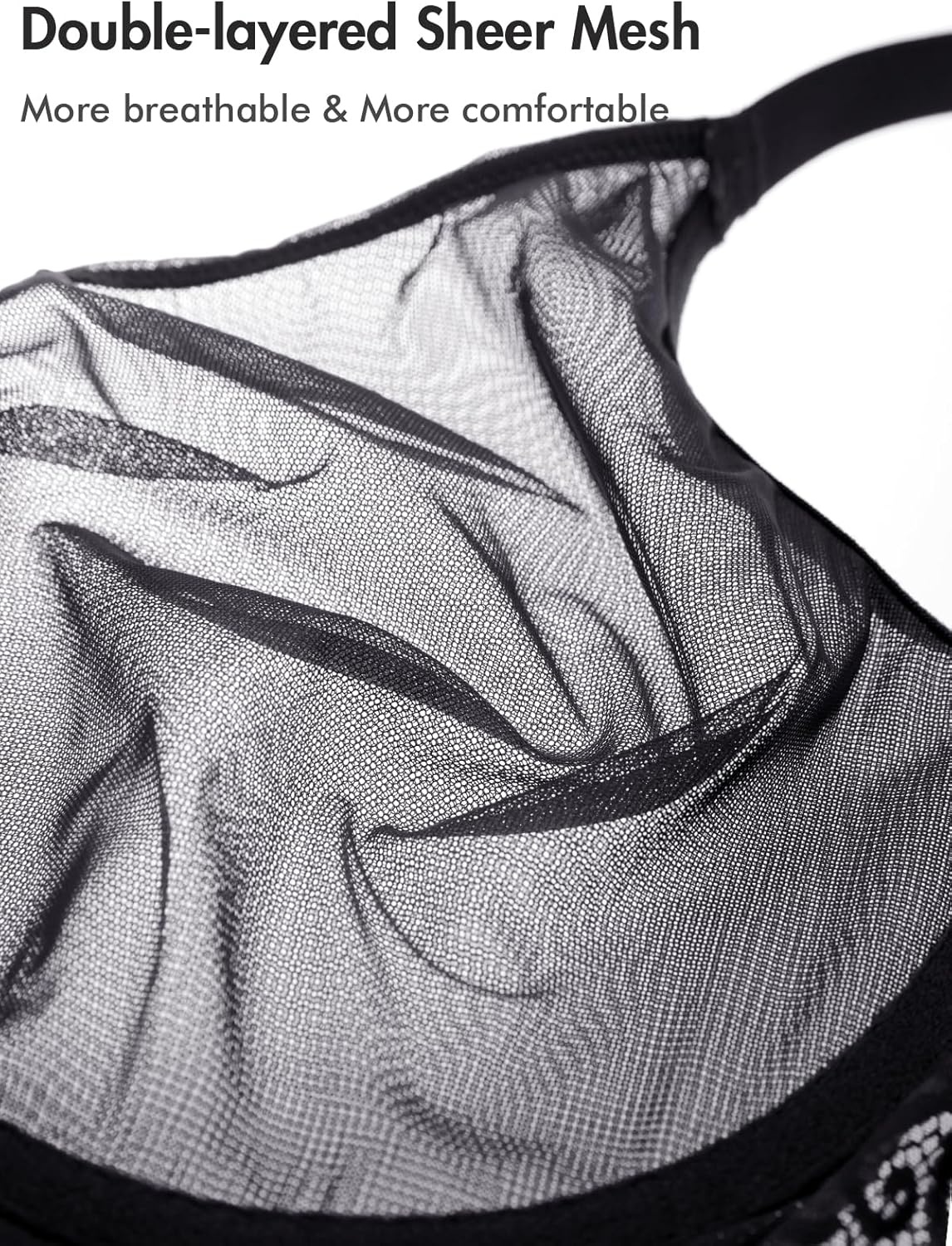 image:imageDELIMIRA Womens Sheer Mesh Bra See Through Plus Size Sexy Full Coverage Underwire Unlined BrasBlack