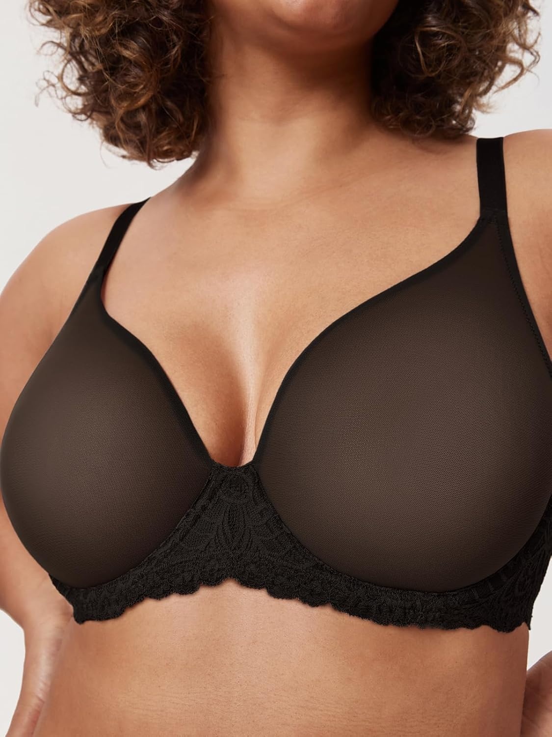 image:imageDELIMIRA Womens Sheer Mesh Bra See Through Plus Size Sexy Full Coverage Underwire Unlined BrasBlack
