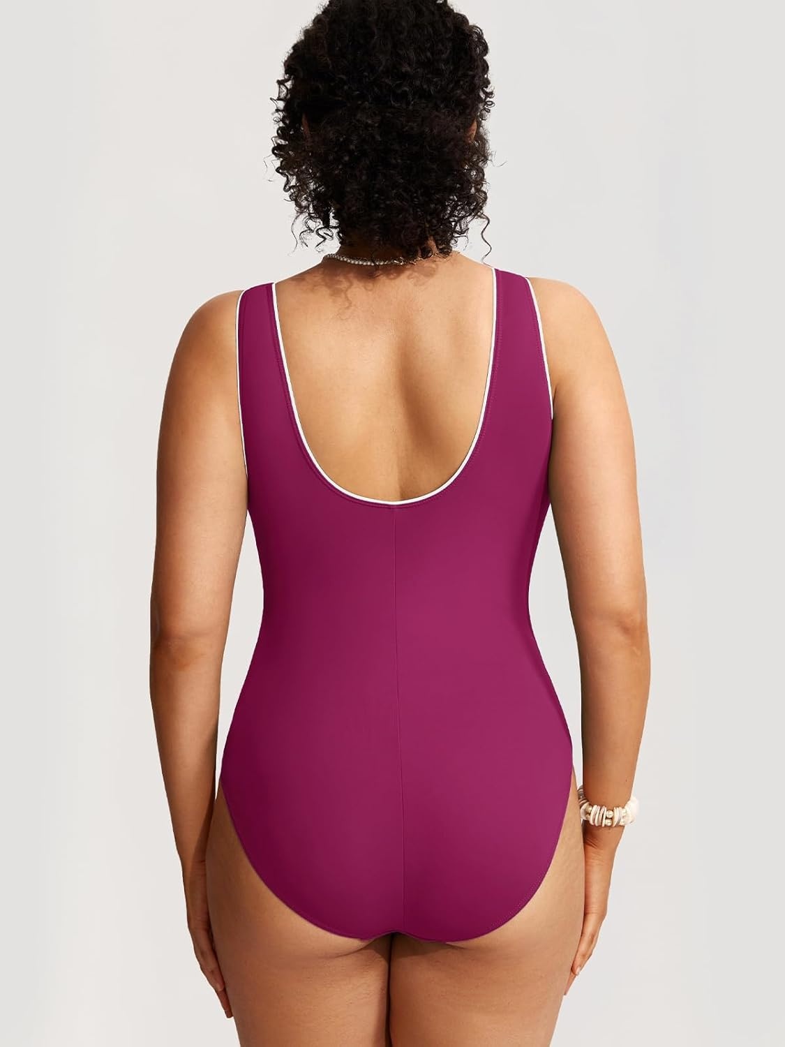 image:imageDELIMIRA Womens Slimming Swimwear One Piece Piped Swimsuit Plus Size Bathing SuitMagenta Purple
