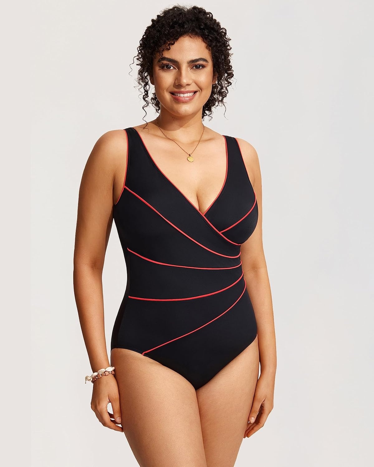 image:imageDELIMIRA Womens Slimming Swimwear One Piece Piped Swimsuit Plus Size Bathing SuitMulti Color 36