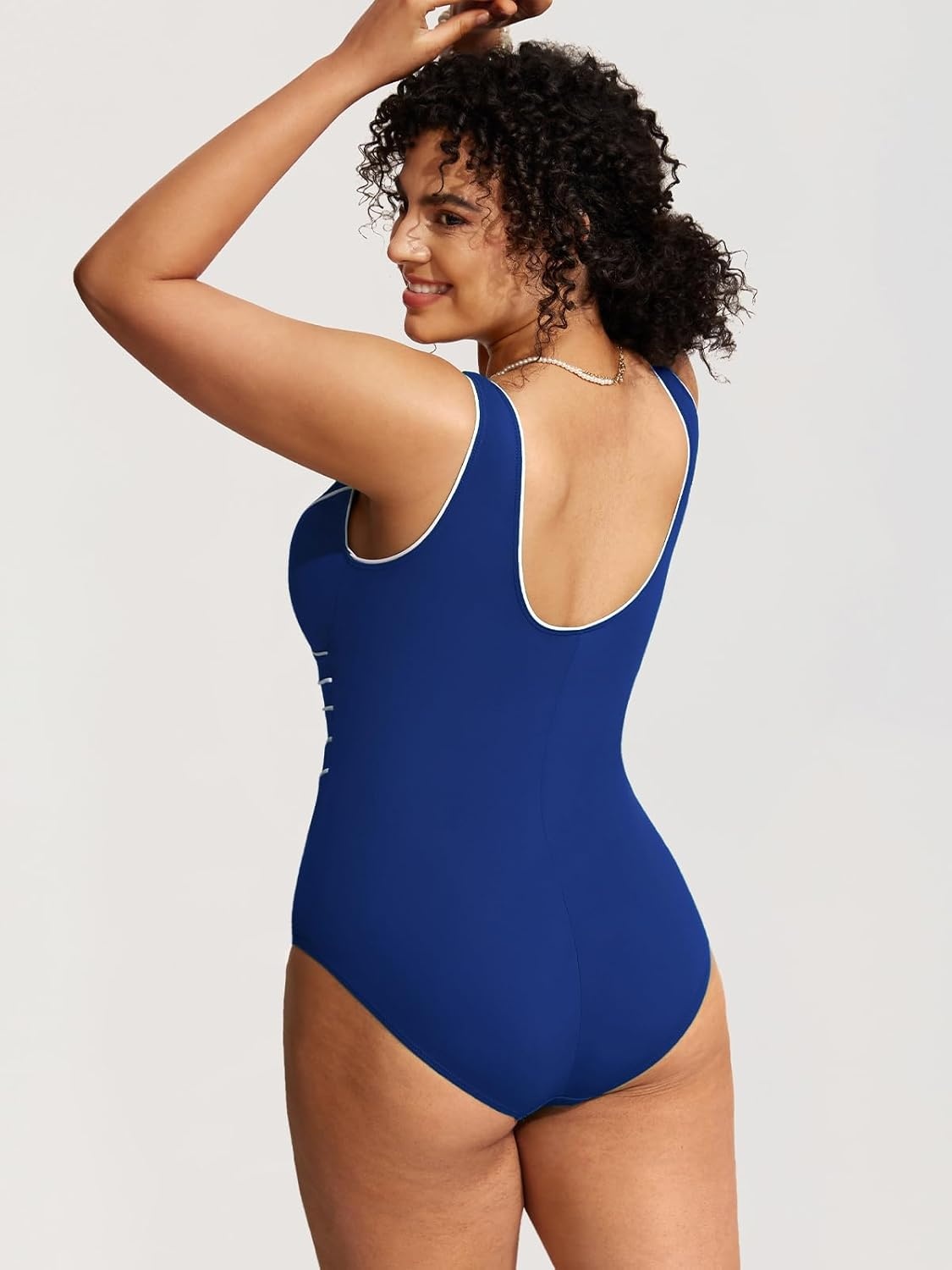 image:imageDELIMIRA Womens Slimming Swimwear One Piece Piped Swimsuit Plus Size Bathing SuitWaves Blue