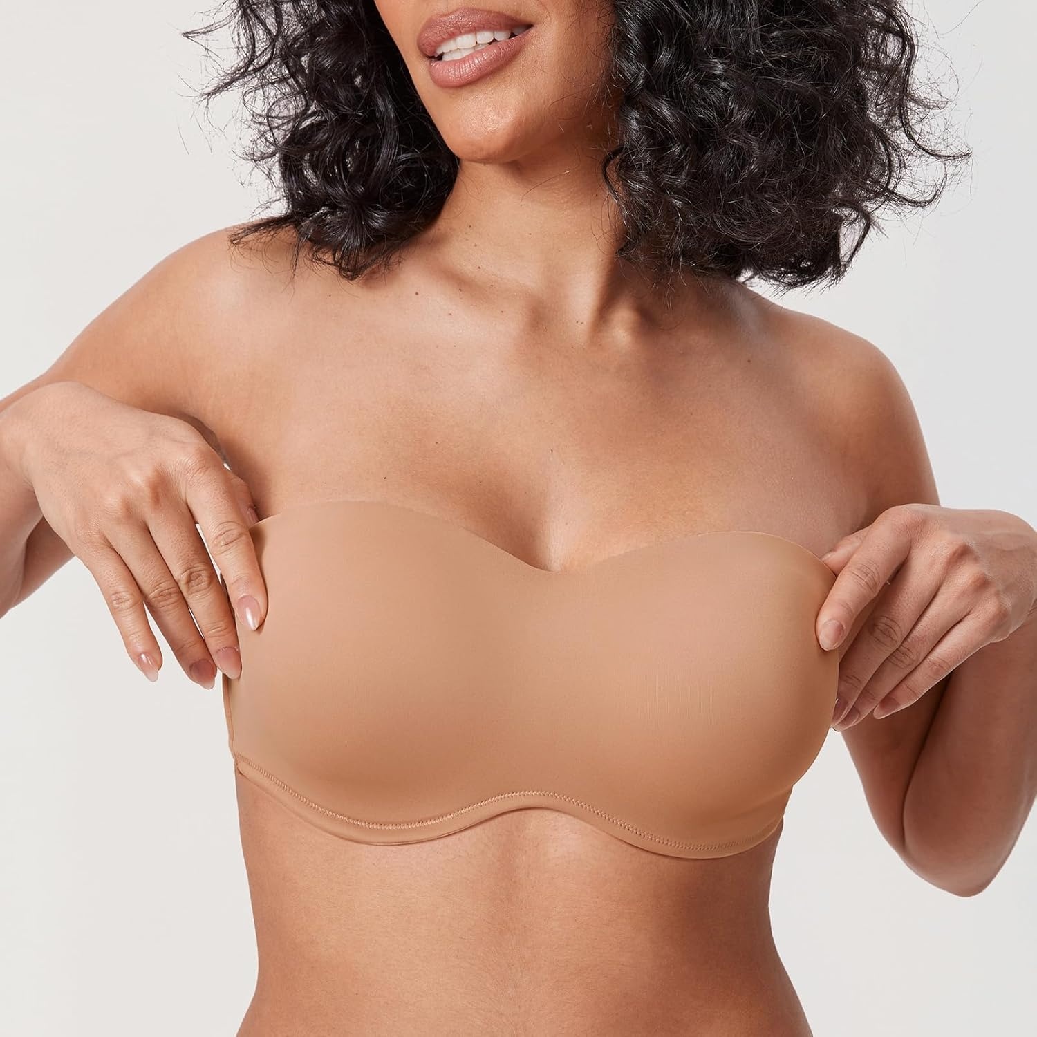 image:imageDELIMIRA Womens Strapless Bra Minimizer Seamless Underwire Unlined Bandeau for Big BustBarely Buff