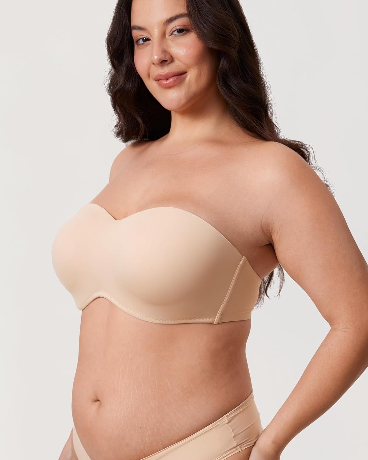 image:imageDELIMIRA Womens Strapless Bra Minimizer Seamless Underwire Unlined Bandeau for Big BustBeige