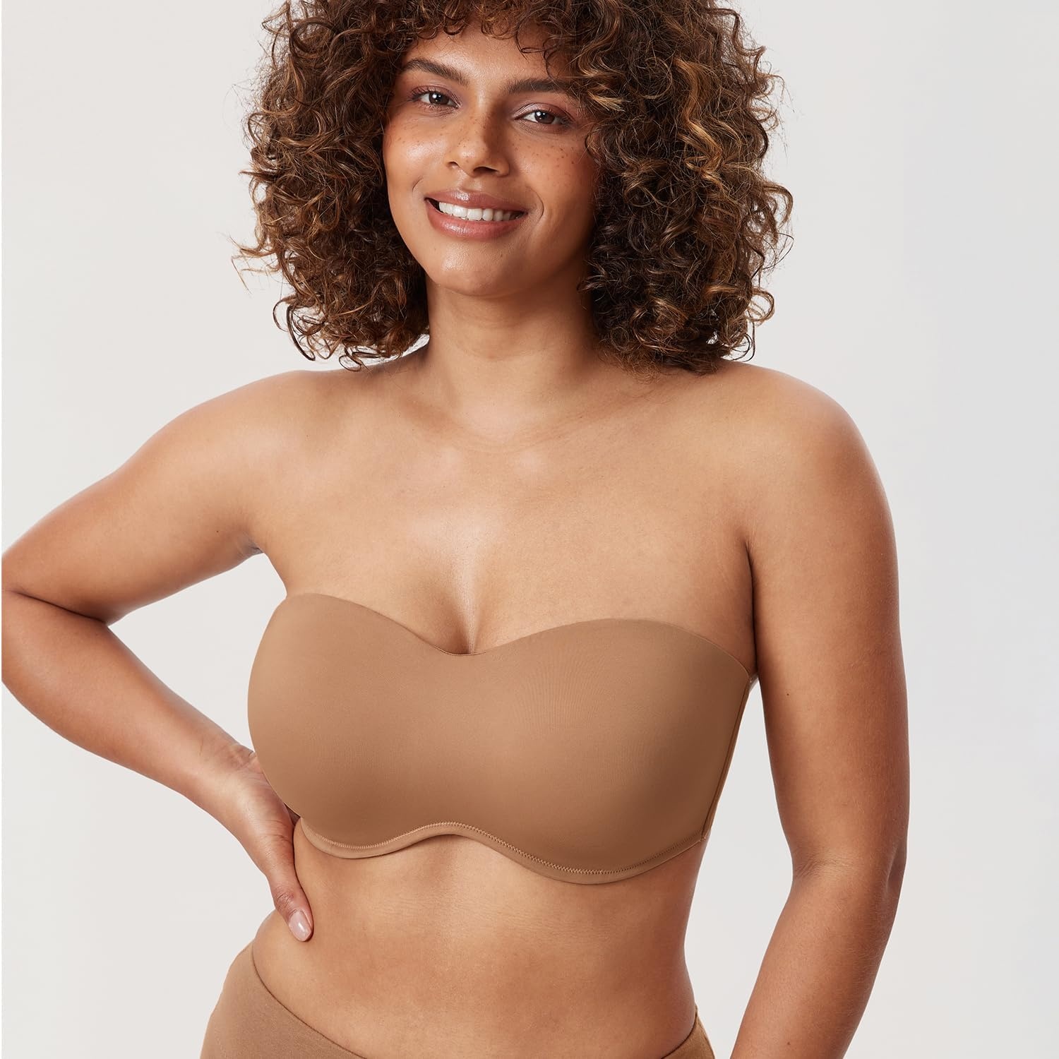 image:imageDELIMIRA Womens Strapless Bra Minimizer Seamless Underwire Unlined Bandeau for Big BustGravel Beige