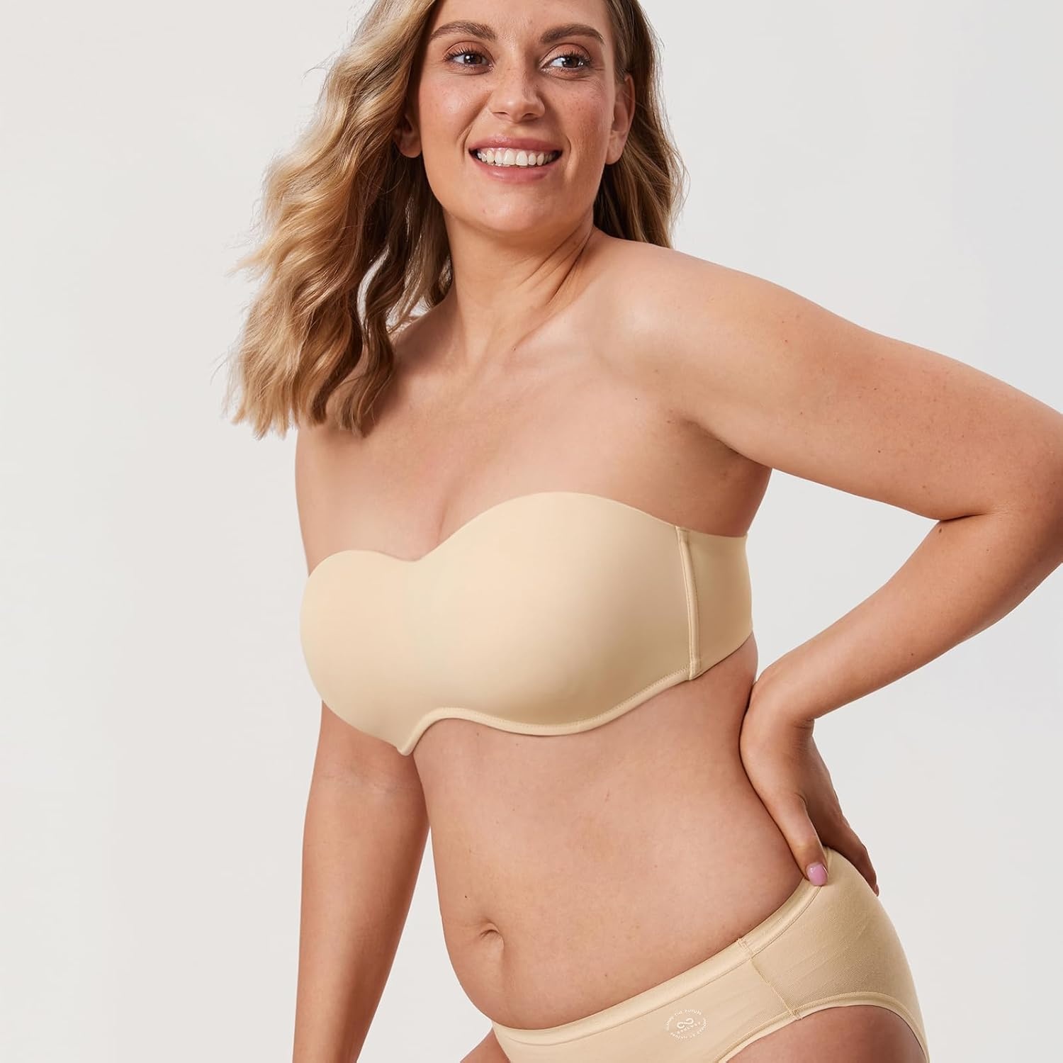 image:imageDELIMIRA Womens Strapless Bra Minimizer Seamless Underwire Unlined Bandeau for Big BustLight Oatmeal