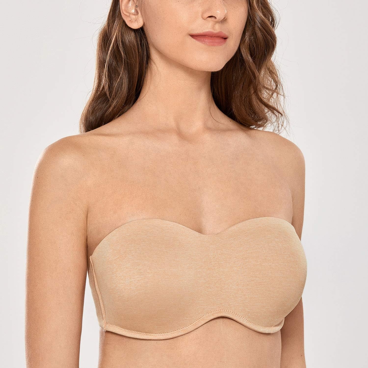 image:imageDELIMIRA Womens Strapless Bra Minimizer Seamless Underwire Unlined Bandeau for Big BustOatmeal Heather