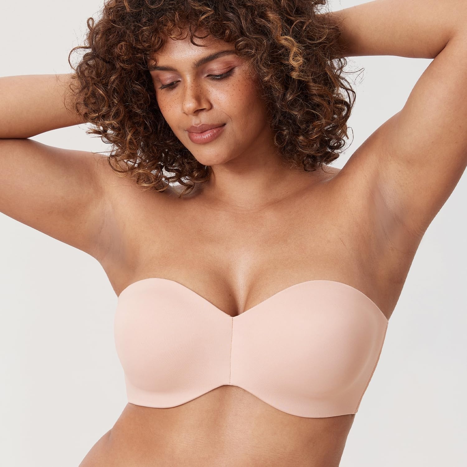 image:imageDELIMIRA Womens Strapless Bra Unlined Underwire Minimizer Plus Size SupportApricot Pink