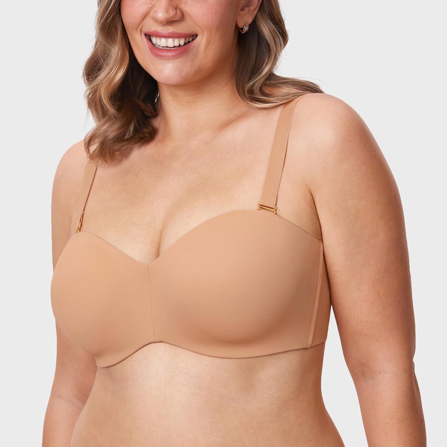 image:imageDELIMIRA Womens Strapless Bra Unlined Underwire Minimizer Plus Size SupportBarely Buff