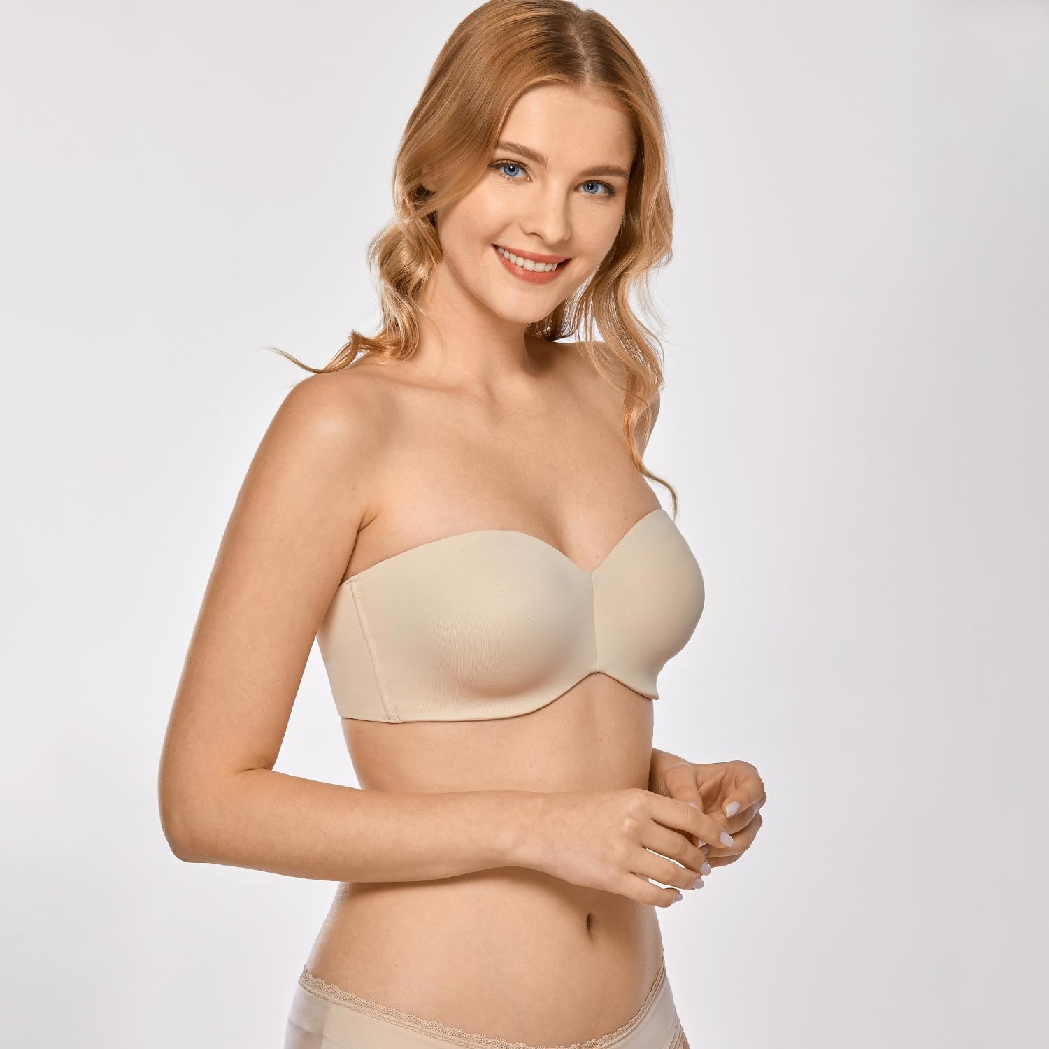 image:imageDELIMIRA Womens Strapless Bra Unlined Underwire Minimizer Plus Size SupportBeige