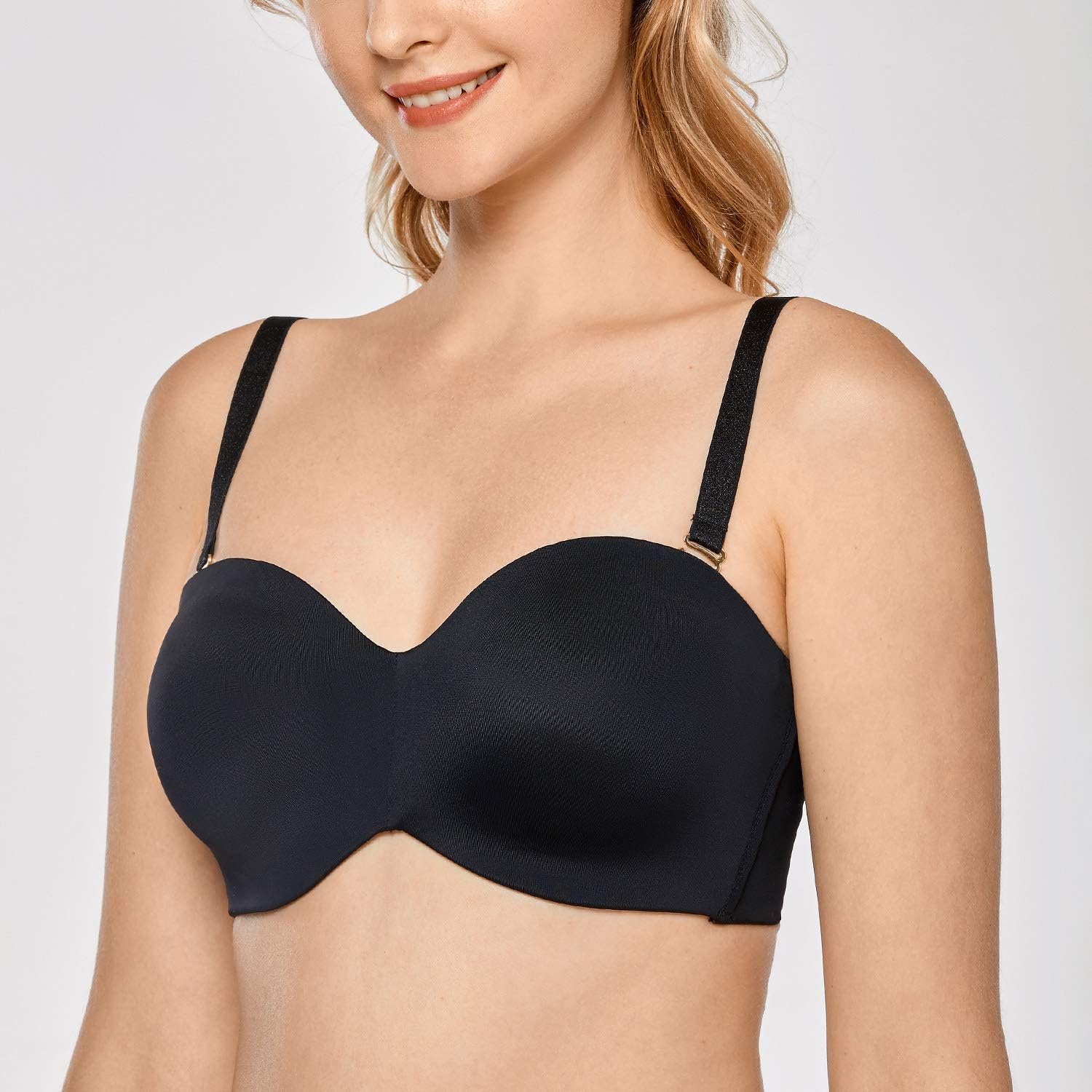 image:imageDELIMIRA Womens Strapless Bra Unlined Underwire Minimizer Plus Size SupportBlack