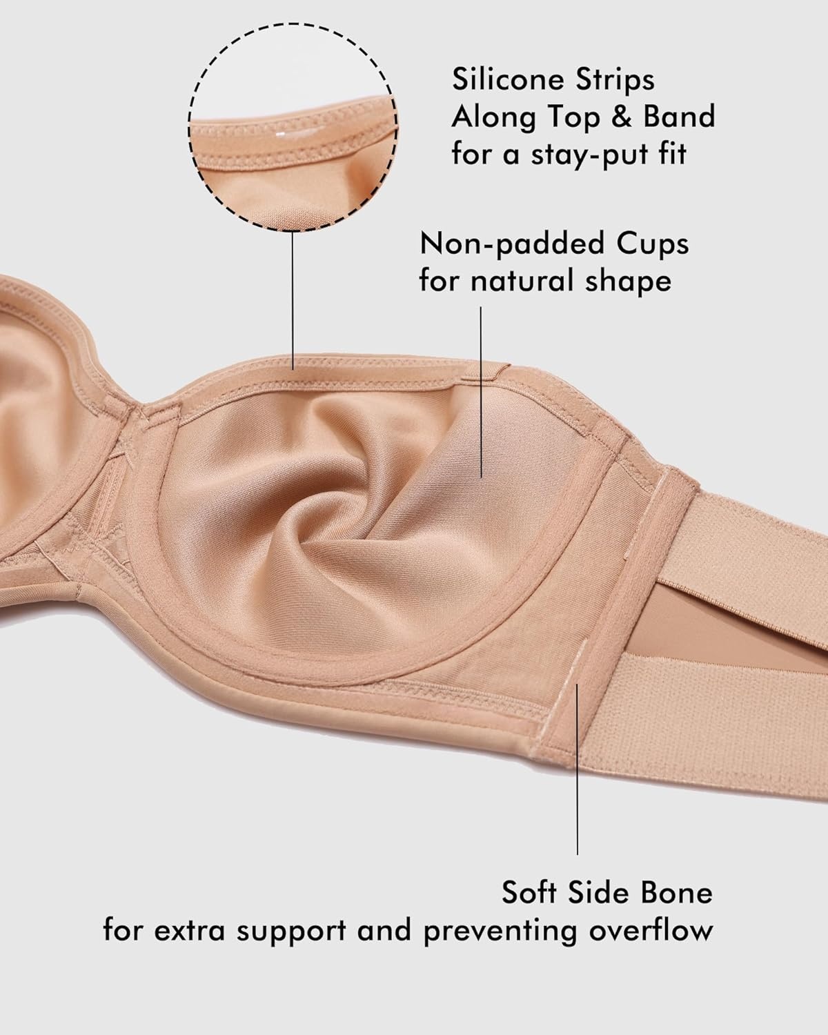 image:imageDELIMIRA Womens Strapless Bra Unlined Underwire Minimizer Plus Size SupportNatural