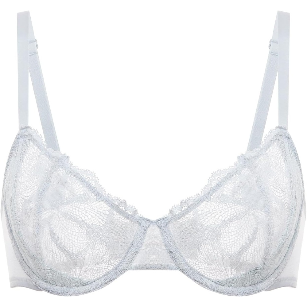 image:imageDELIMIRA Womens Balconette Bra Plus Size Lace Sexy Underwire Unlined Push Up See Through BrasFrench Gray