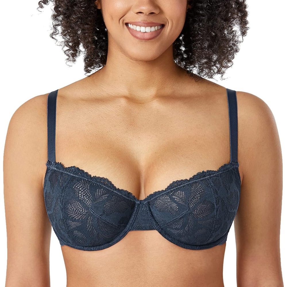 image:imageDELIMIRA Womens Balconette Bra Plus Size Lace Sexy Underwire Unlined Push Up See Through BrasSargasso